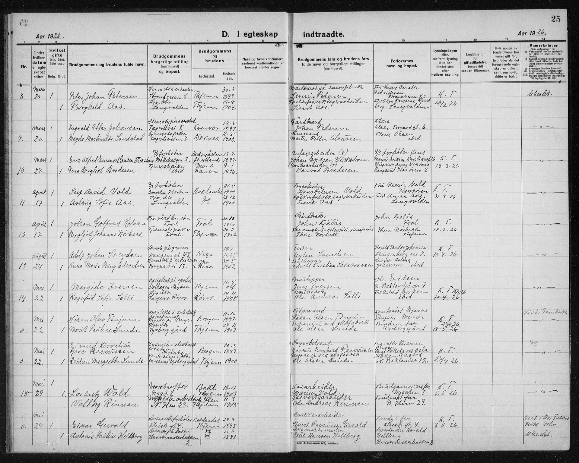Ministerialprotokoller, klokkerbøker og fødselsregistre - Sør-Trøndelag, SAT/A-1456/603/L0176: Parish register (copy) no. 603C04, 1923-1941, p. 25