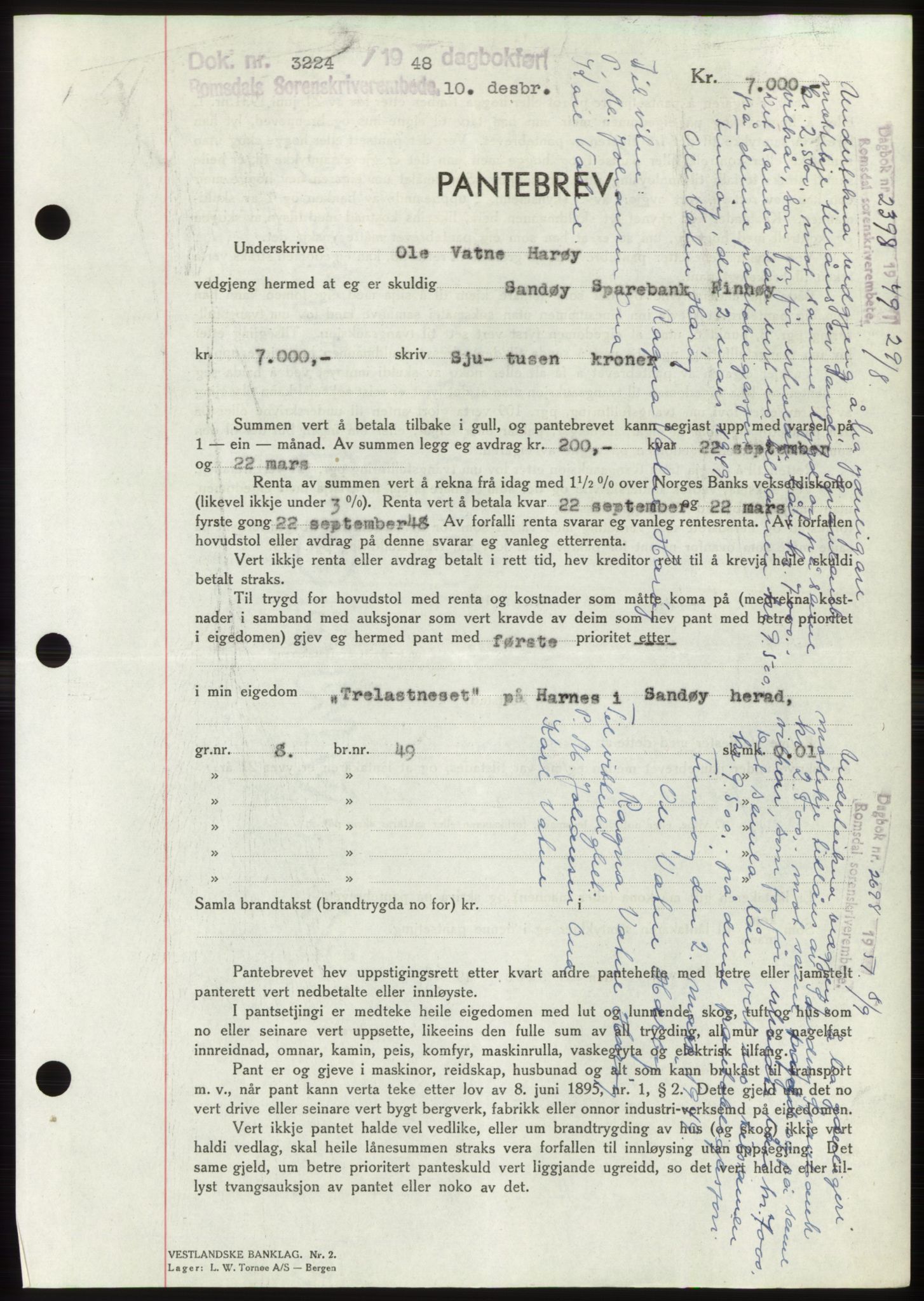 Romsdal sorenskriveri, AV/SAT-A-4149/1/2/2C: Mortgage book no. B4, 1948-1949, Diary no: : 3224/1948