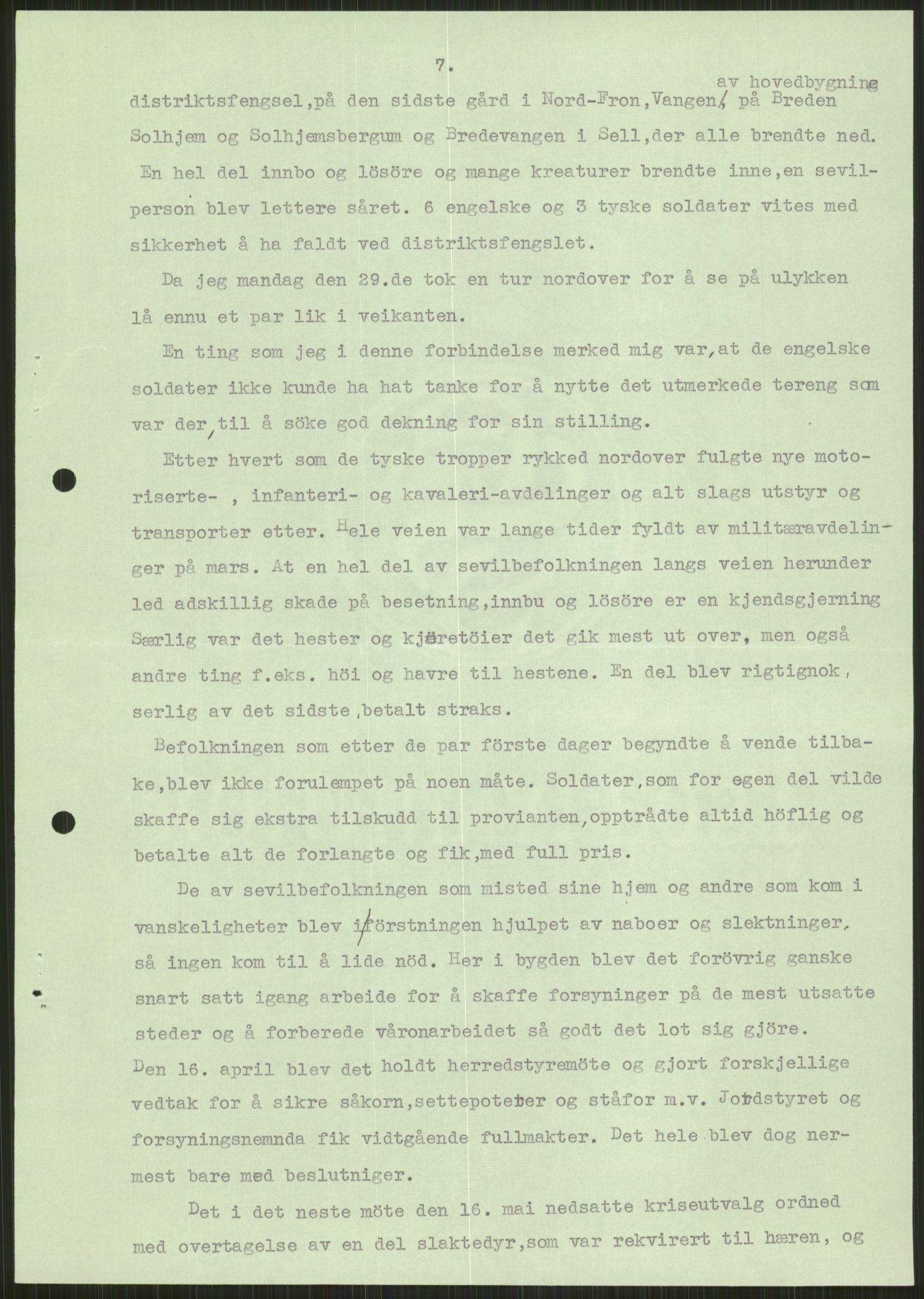 Forsvaret, Forsvarets krigshistoriske avdeling, AV/RA-RAFA-2017/Y/Ya/L0014: II-C-11-31 - Fylkesmenn.  Rapporter om krigsbegivenhetene 1940., 1940, p. 105