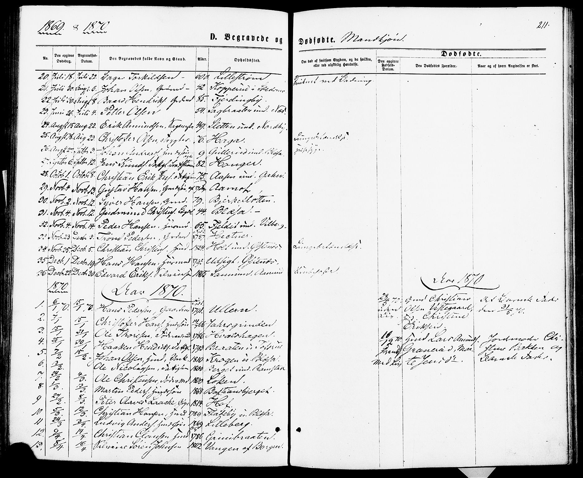 Fet prestekontor Kirkebøker, AV/SAO-A-10370a/F/Fa/L0013: Parish register (official) no. I 13, 1867-1877, p. 211