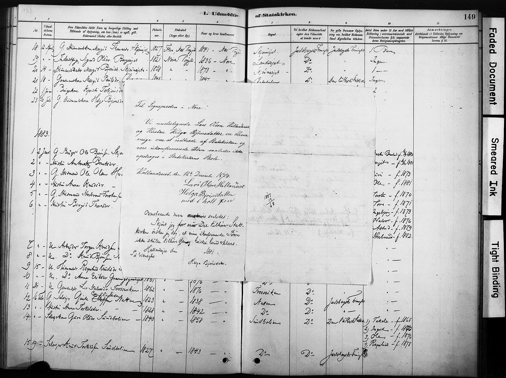 Nore kirkebøker, AV/SAKO-A-238/F/Fb/L0001: Parish register (official) no. II 1, 1878-1886, p. 149