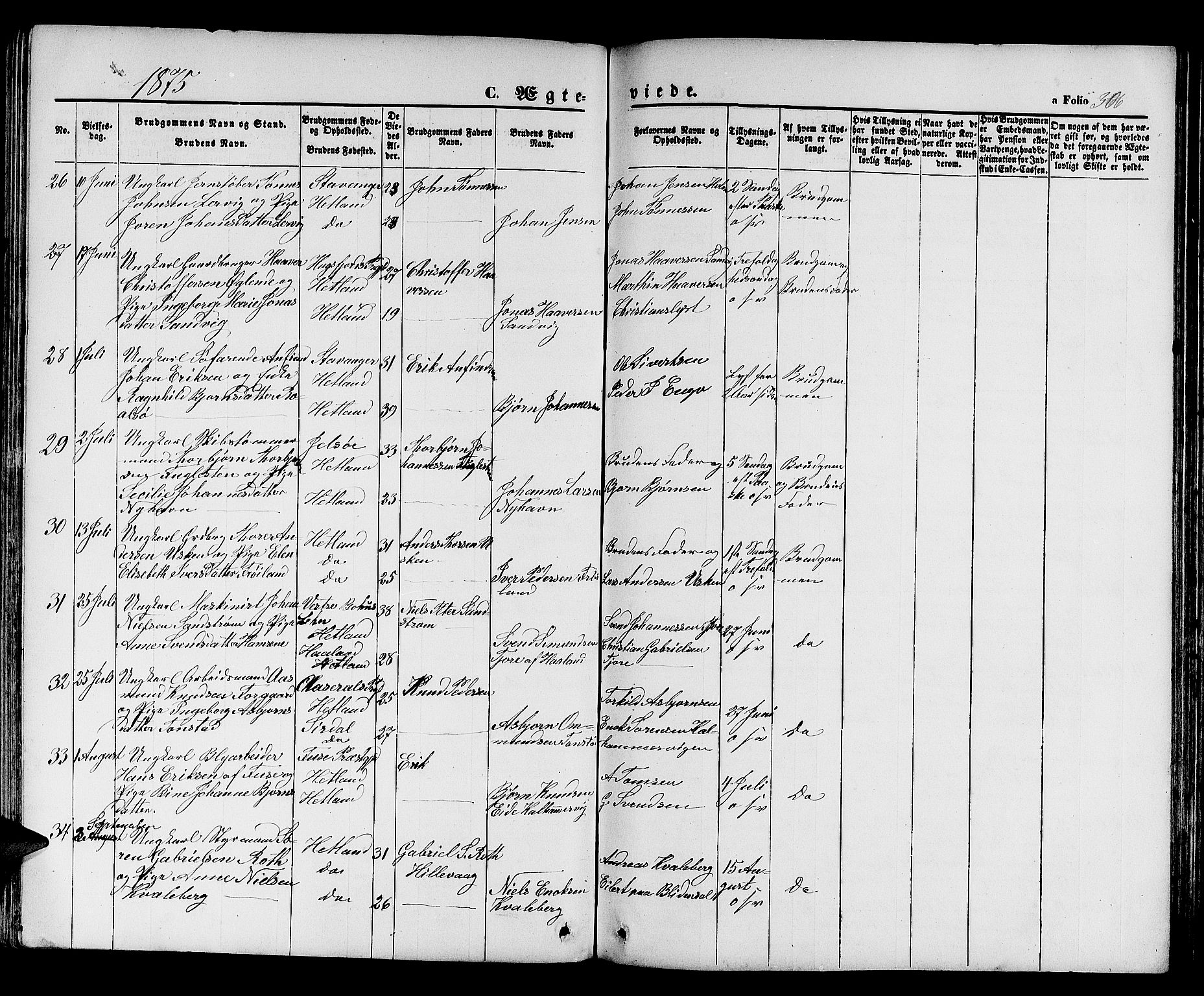 Hetland sokneprestkontor, SAST/A-101826/30/30BB/L0003: Parish register (copy) no. B 3, 1863-1877, p. 306