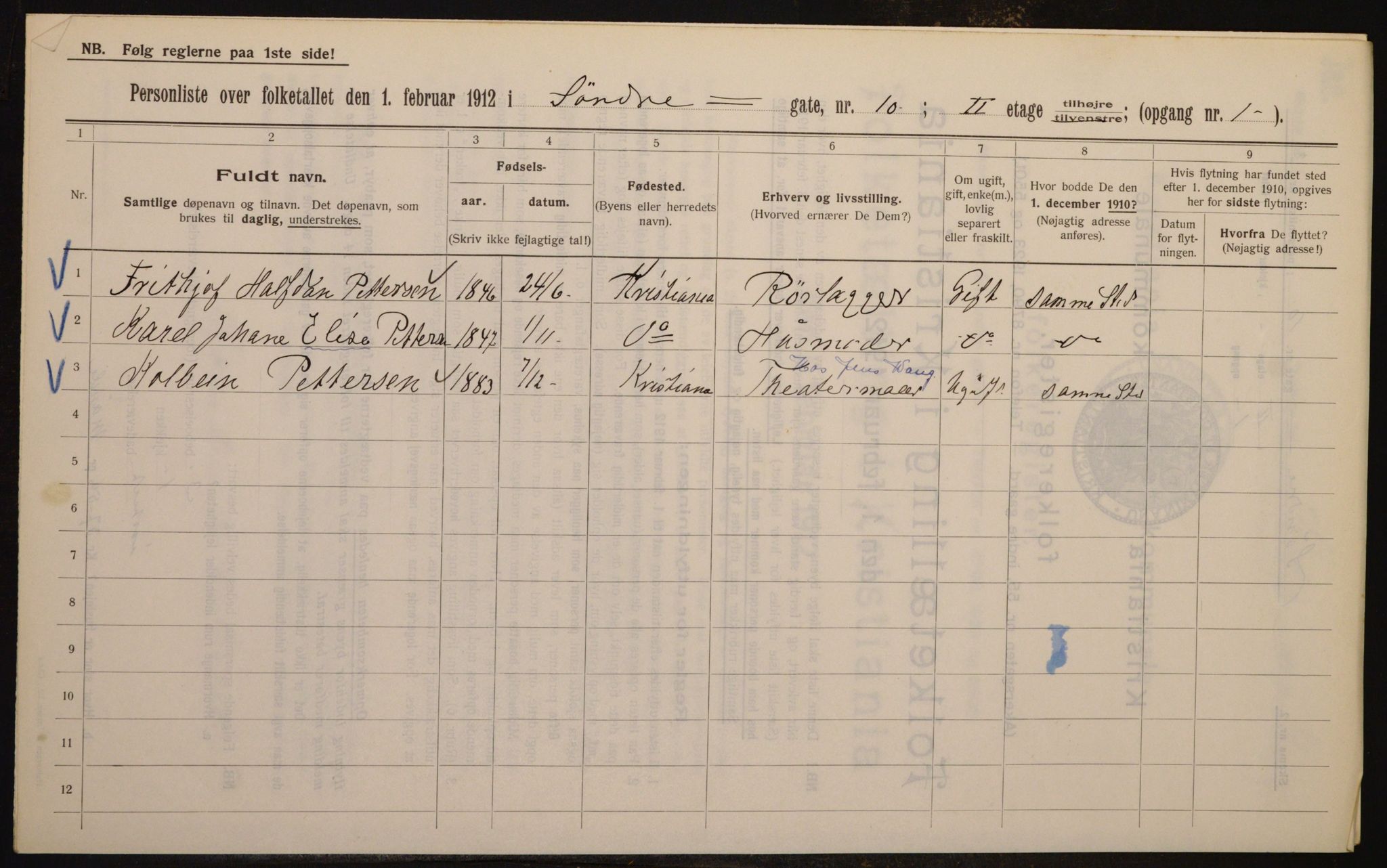 OBA, Municipal Census 1912 for Kristiania, 1912, p. 106453
