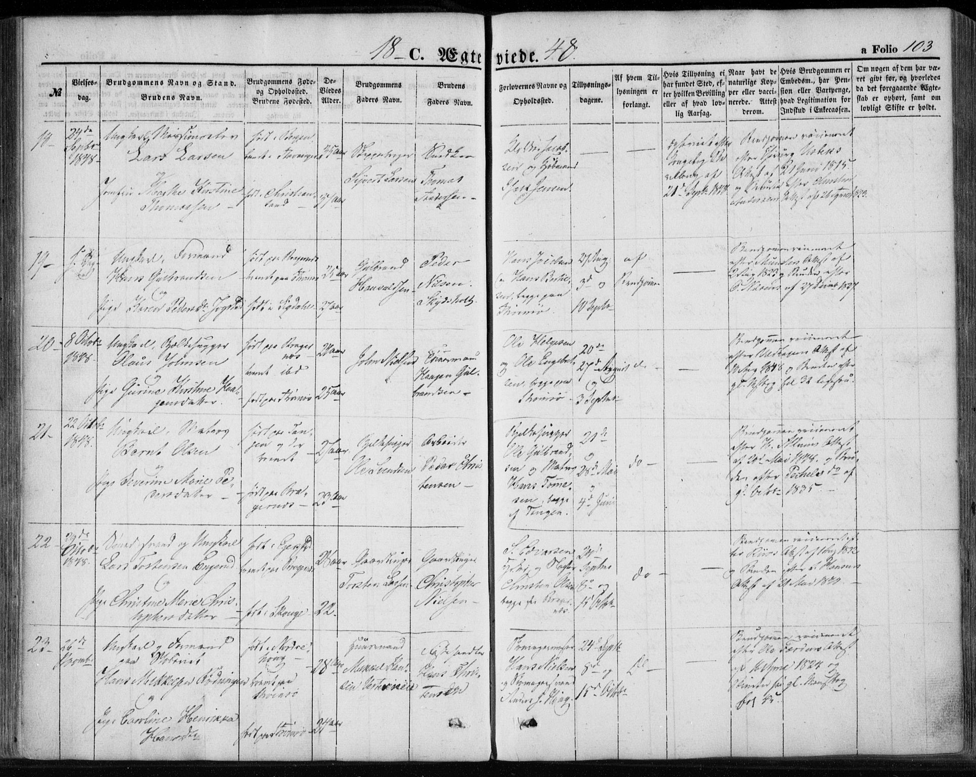 Strømsø kirkebøker, AV/SAKO-A-246/F/Fa/L0017: Parish register (official) no. I 17, 1848-1865, p. 103