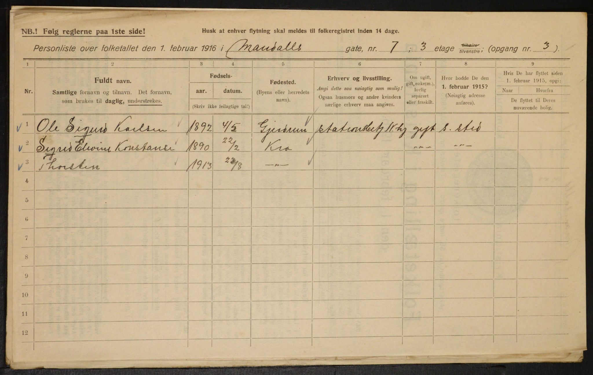 OBA, Municipal Census 1916 for Kristiania, 1916, p. 61748