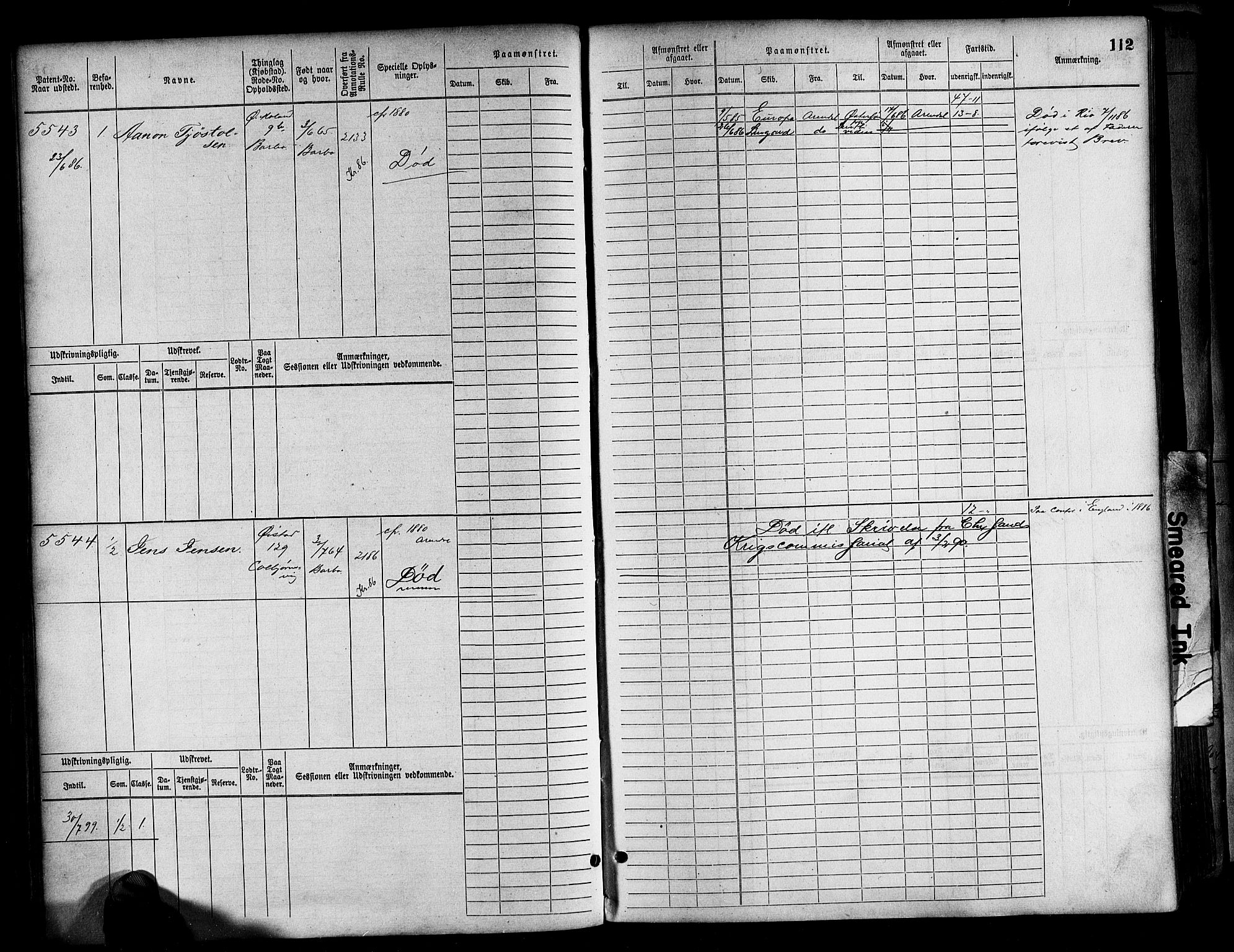 Arendal mønstringskrets, AV/SAK-2031-0012/F/Fb/L0017: Hovedrulle A nr 5323-6076, S-15, 1884-1892, p. 112