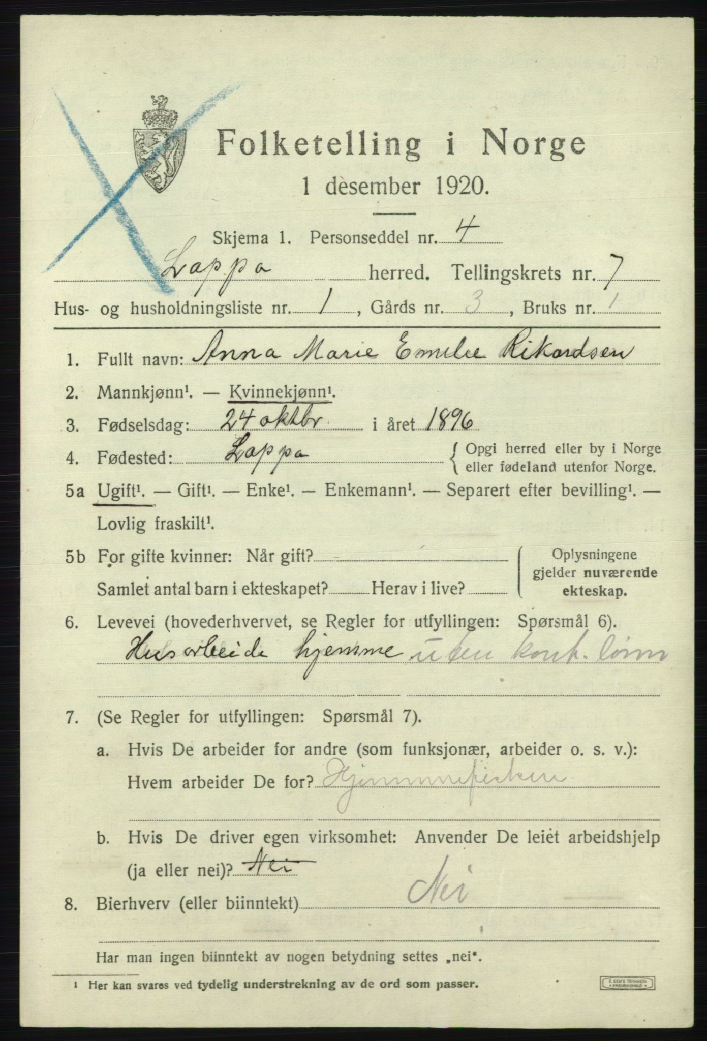 SATØ, 1920 census for Loppa, 1920, p. 3082