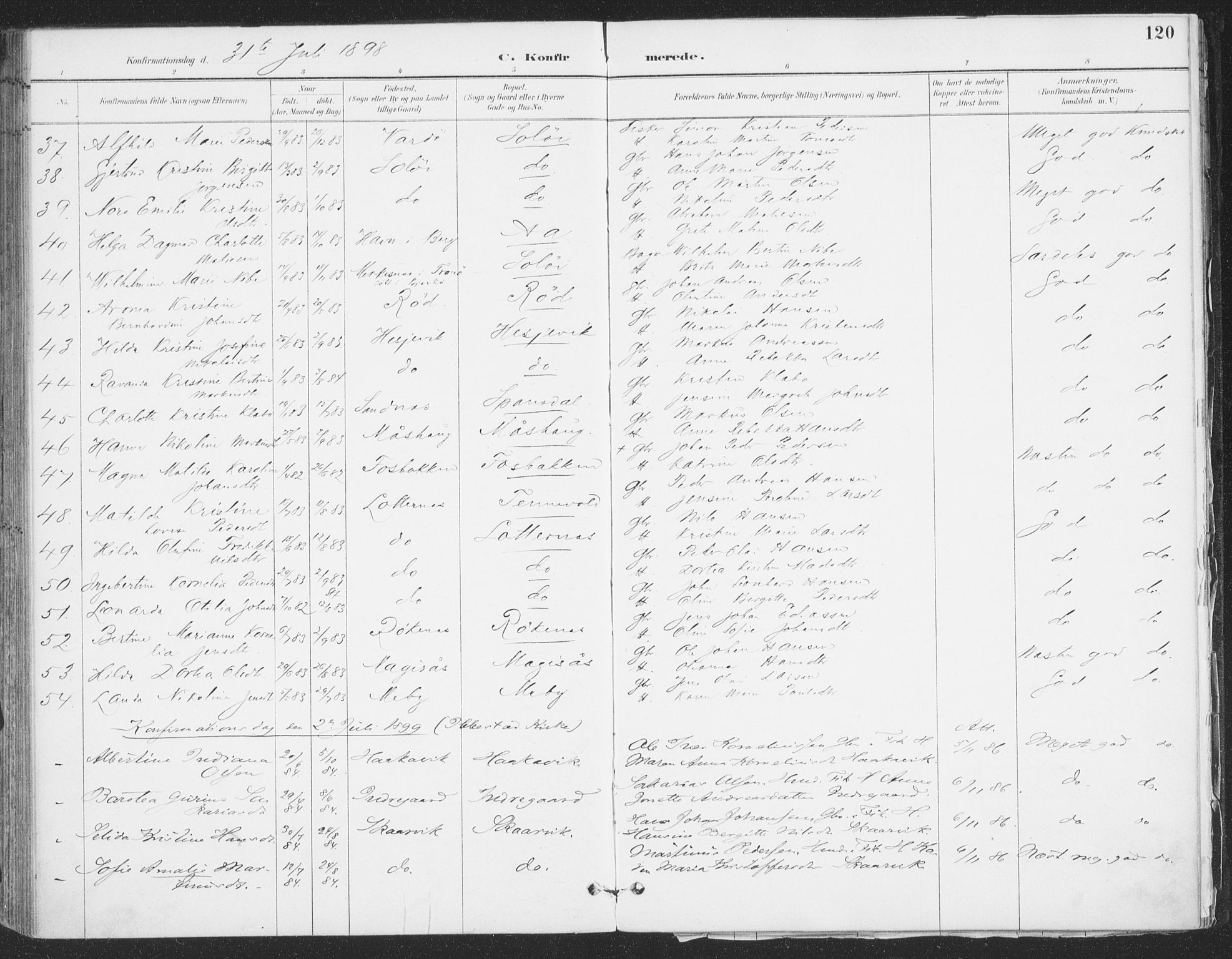 Ibestad sokneprestembete, AV/SATØ-S-0077/H/Ha/Haa/L0015kirke: Parish register (official) no. 15, 1888-1899, p. 120