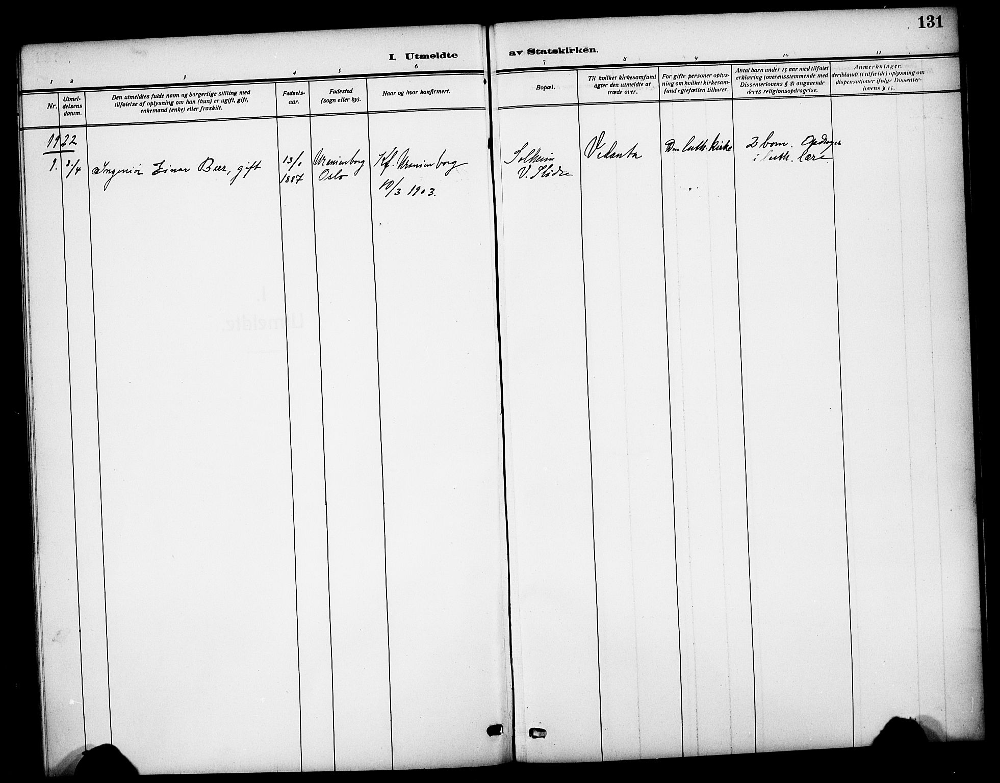 Vestre Slidre prestekontor, SAH/PREST-136/H/Ha/Hab/L0007: Parish register (copy) no. 7, 1909-1930, p. 131