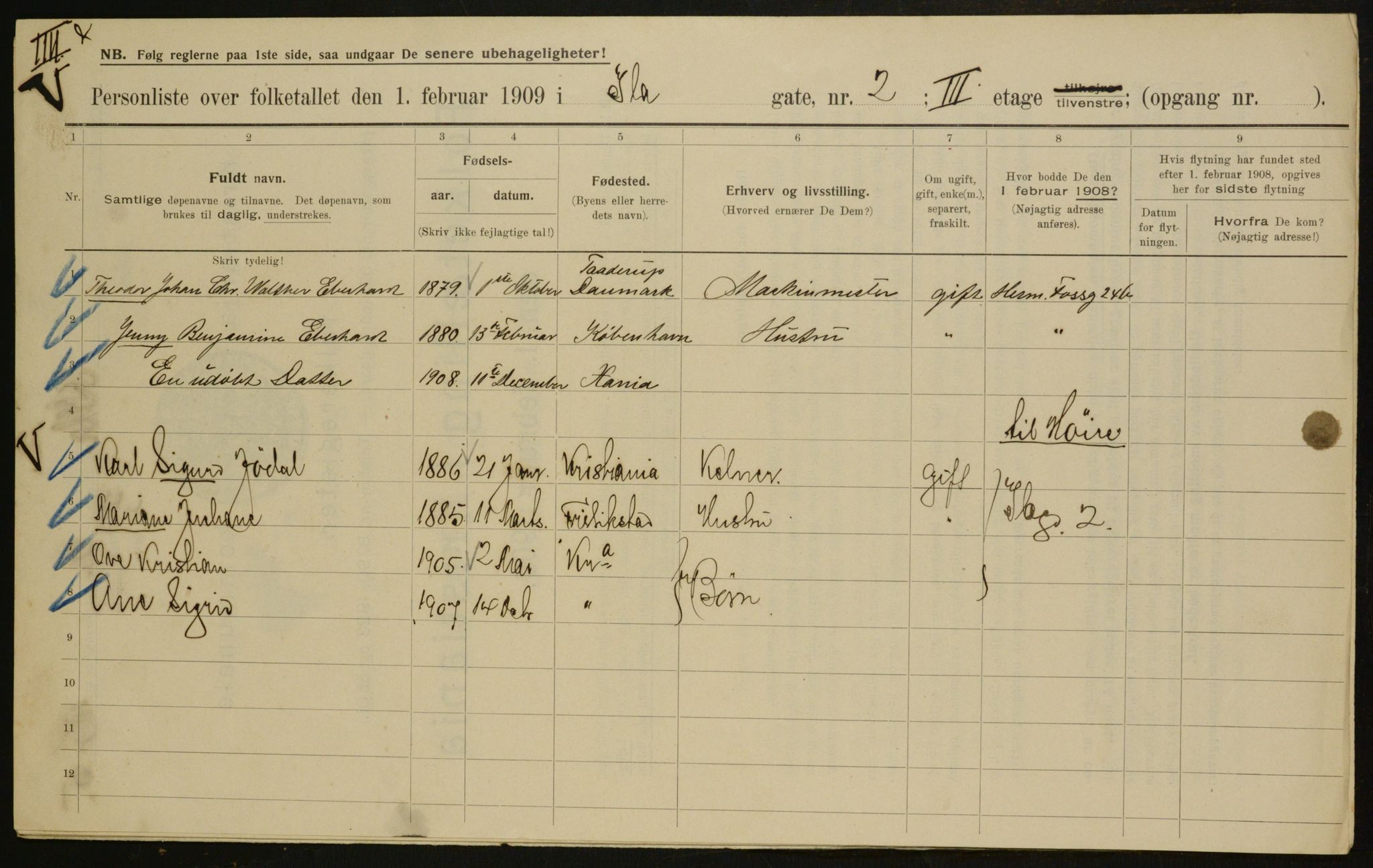 OBA, Municipal Census 1909 for Kristiania, 1909, p. 39444