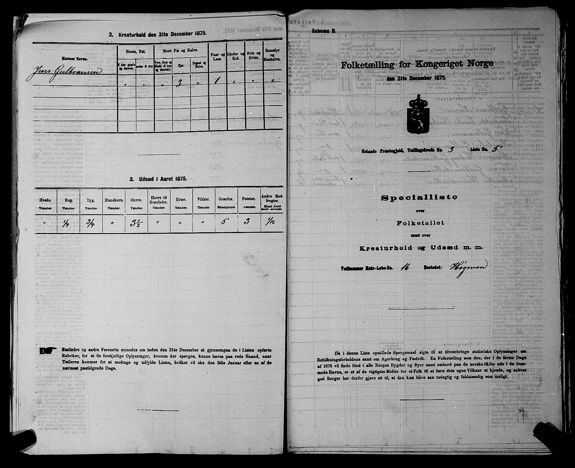 RA, 1875 census for 0221P Høland, 1875, p. 435