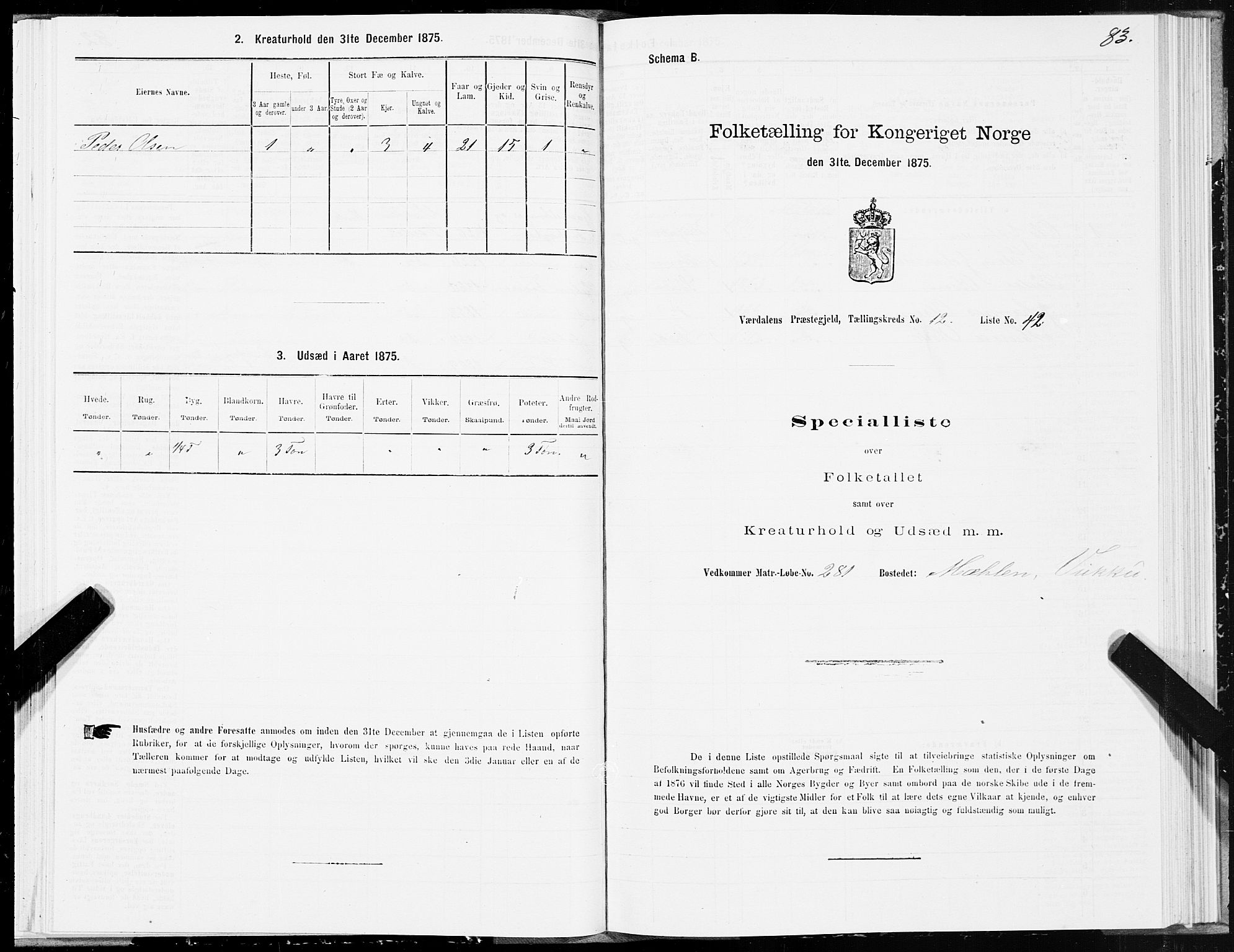 SAT, 1875 census for 1721P Verdal, 1875, p. 7083