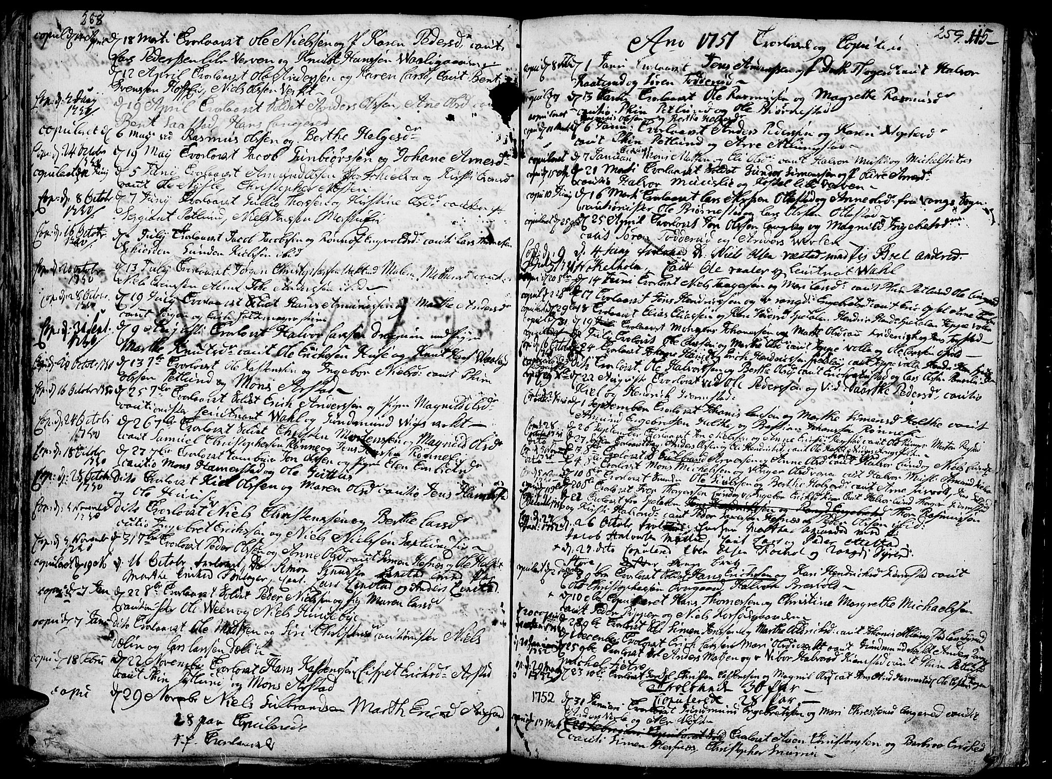 Stange prestekontor, SAH/PREST-002/K/L0004: Parish register (official) no. 4, 1735-1754, p. 258-259