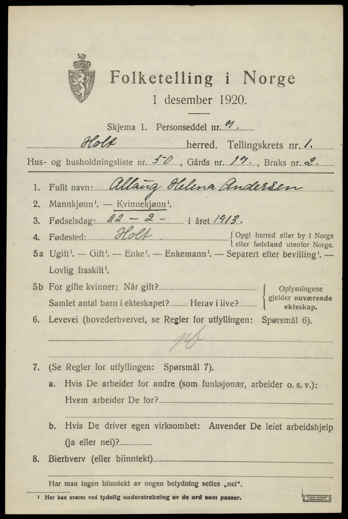 SAK, 1920 census for Holt, 1920, p. 2080