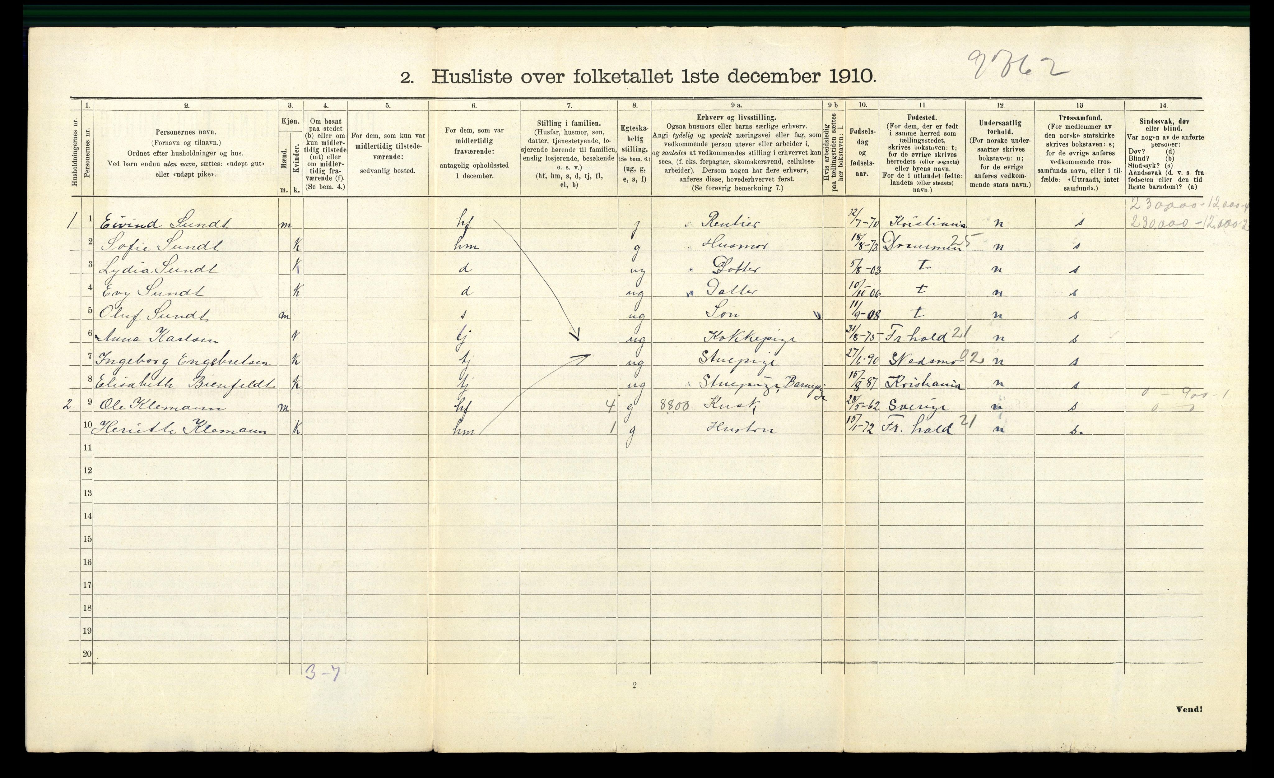 RA, 1910 census for Bærum, 1910, p. 2390