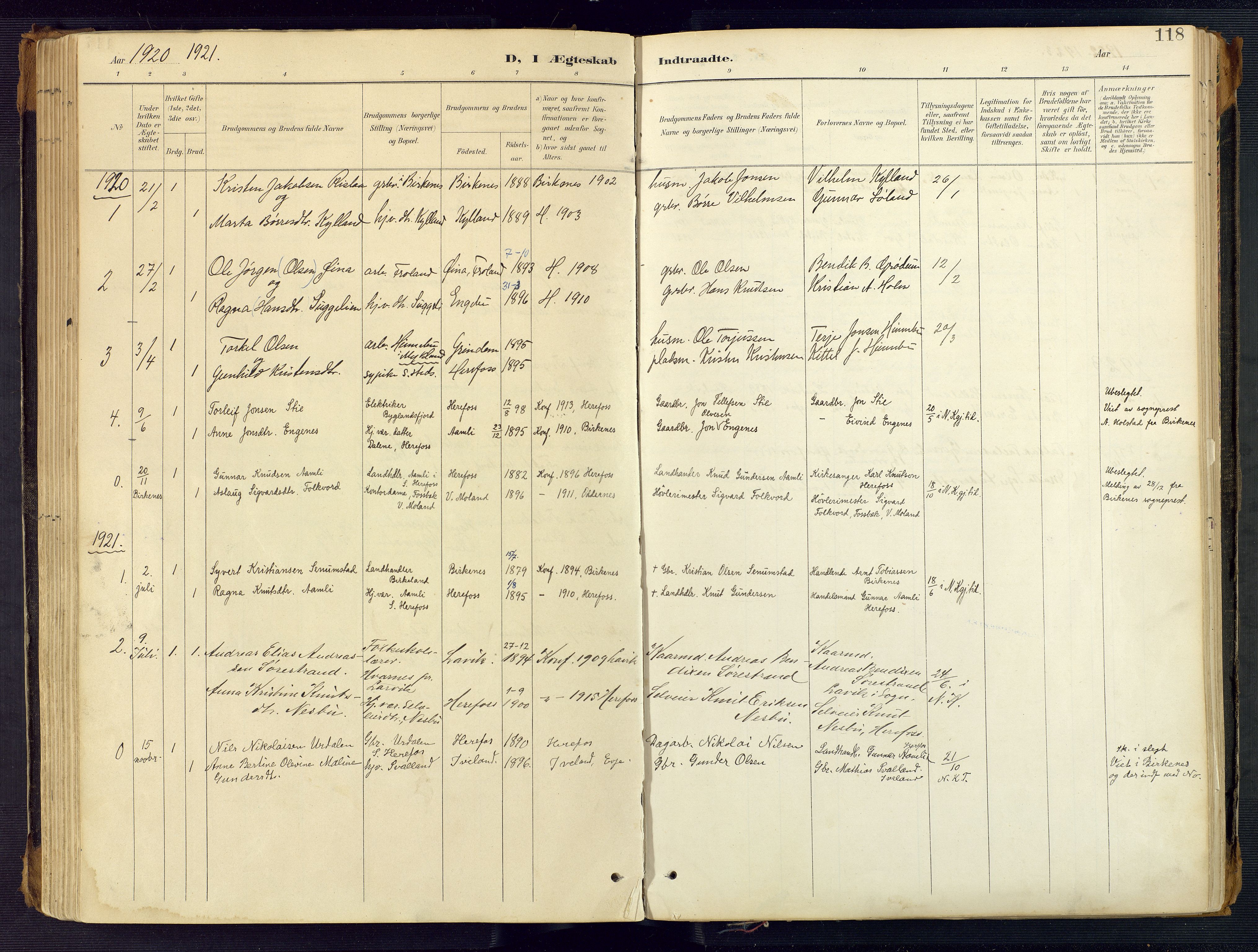 Herefoss sokneprestkontor, AV/SAK-1111-0019/F/Fa/Faa/L0003: Parish register (official) no. A 3, 1887-1930, p. 118