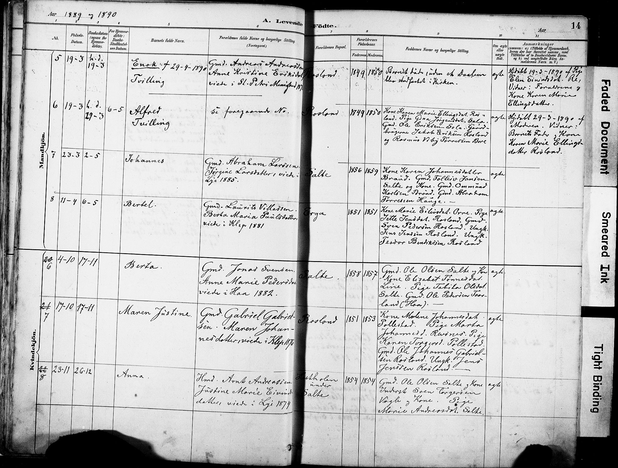 Klepp sokneprestkontor, AV/SAST-A-101803/001/3/30BA/L0007: Parish register (official) no. A 8, 1886-1912, p. 14