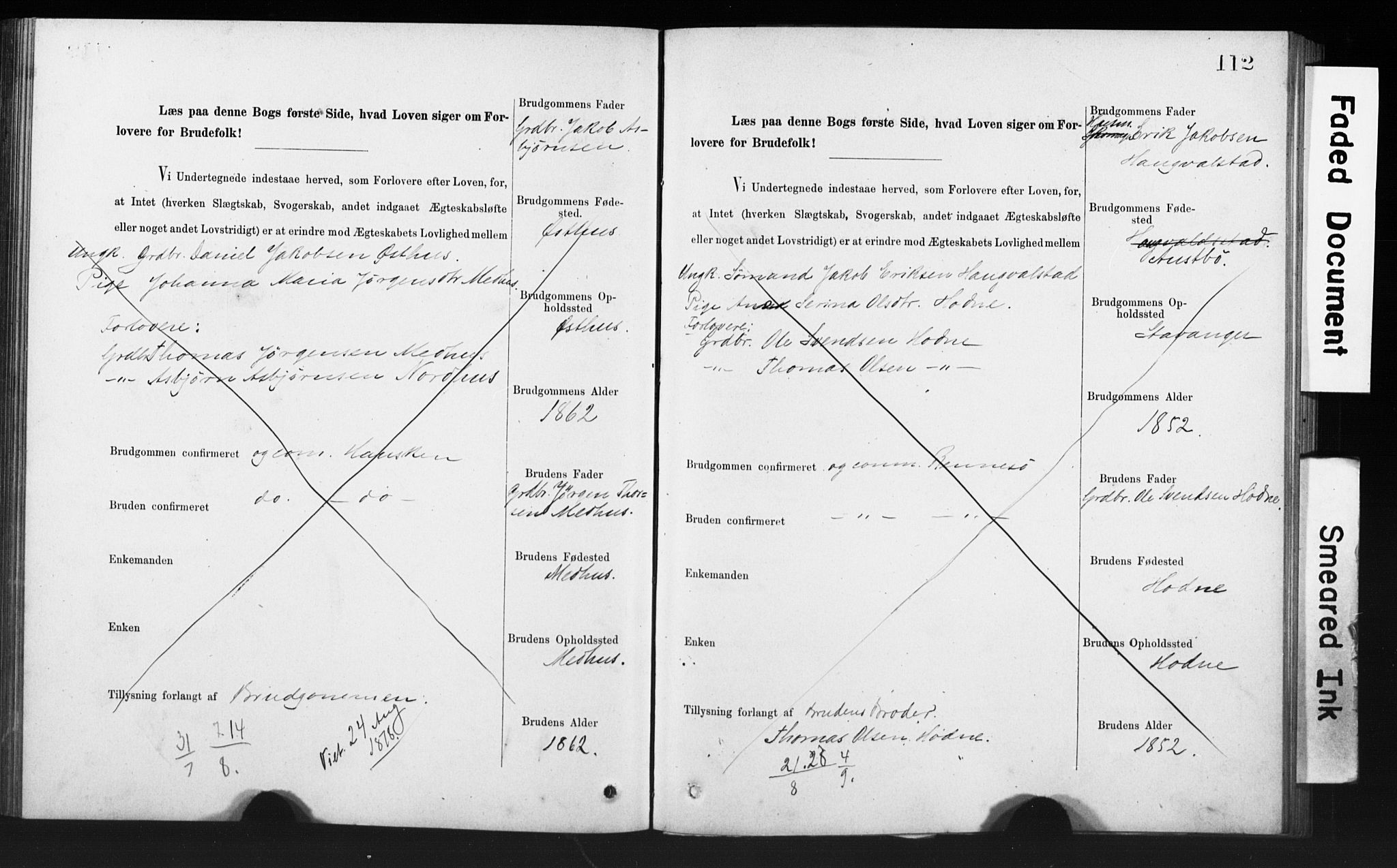 Rennesøy sokneprestkontor, SAST/A -101827/I/Ie/L0001: Banns register no. 1, 1873-1898, p. 112