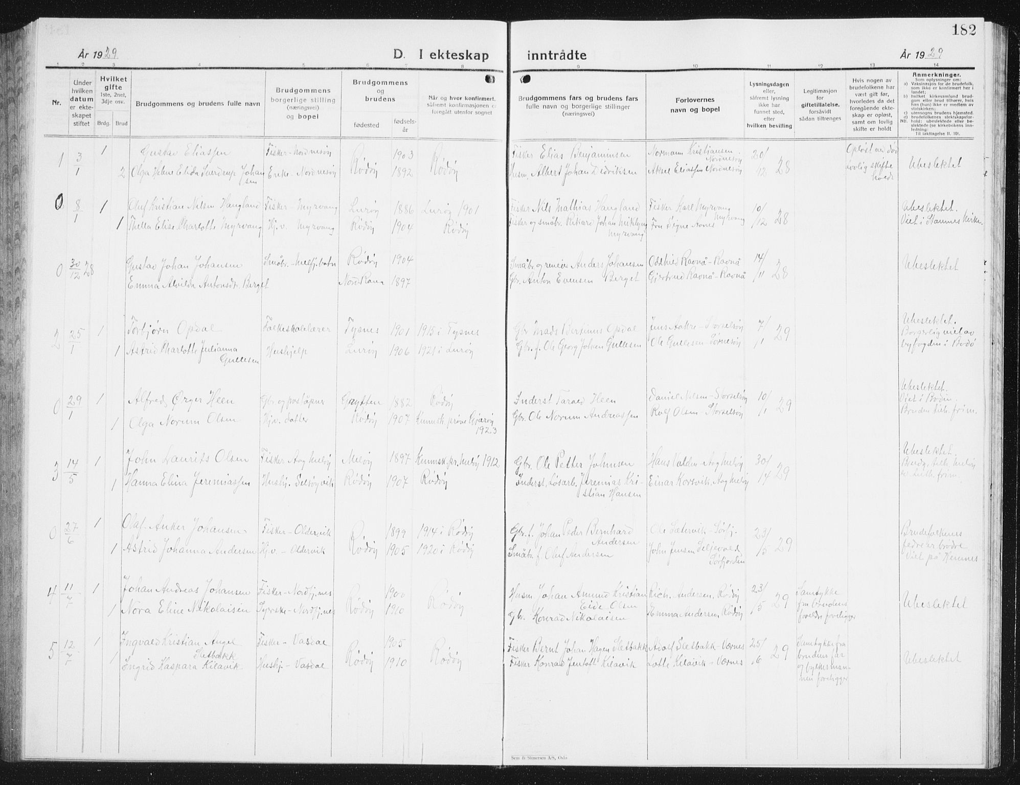 Ministerialprotokoller, klokkerbøker og fødselsregistre - Nordland, SAT/A-1459/841/L0622: Parish register (copy) no. 841C06, 1924-1942, p. 182
