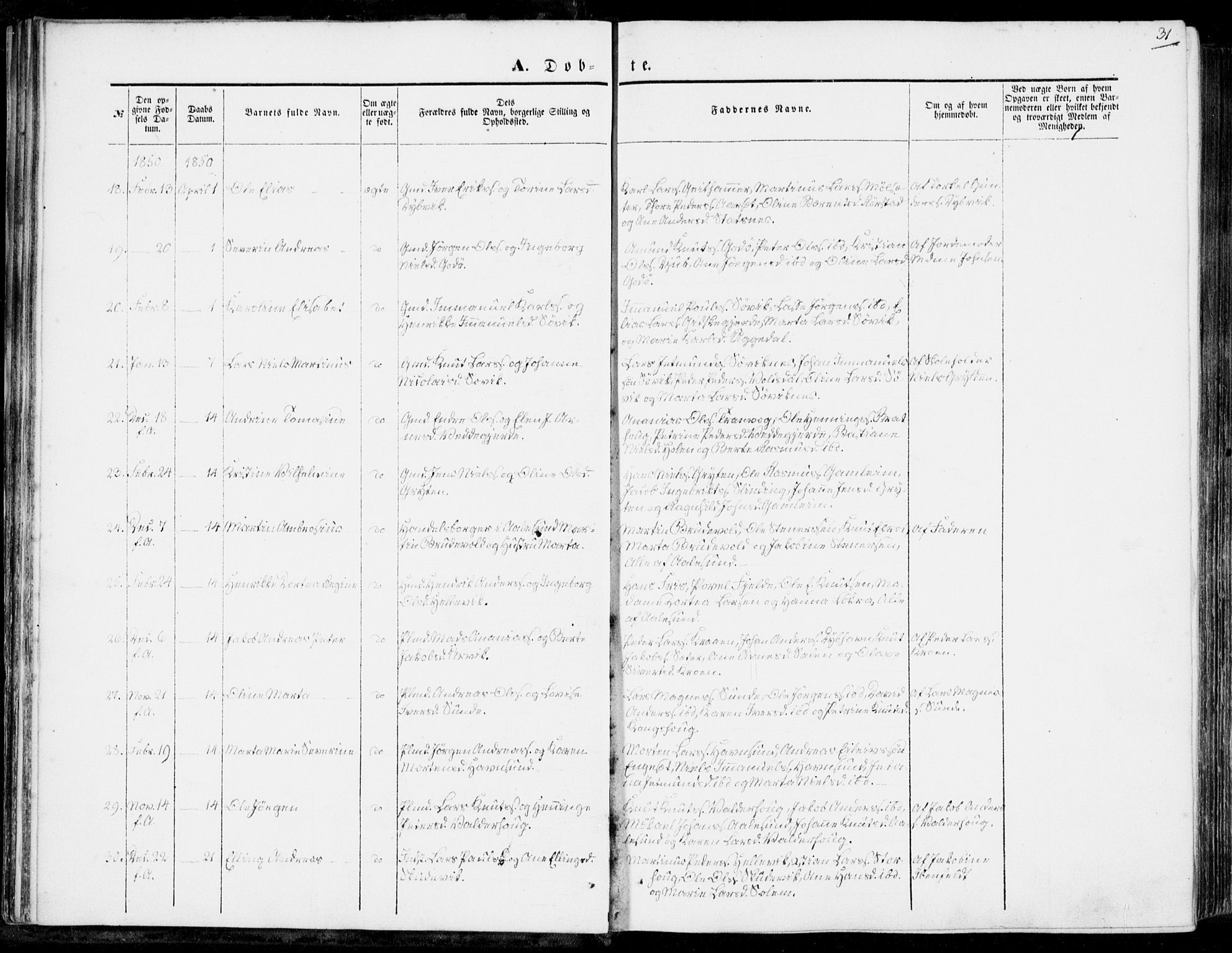 Ministerialprotokoller, klokkerbøker og fødselsregistre - Møre og Romsdal, AV/SAT-A-1454/528/L0397: Parish register (official) no. 528A08, 1848-1858, p. 31