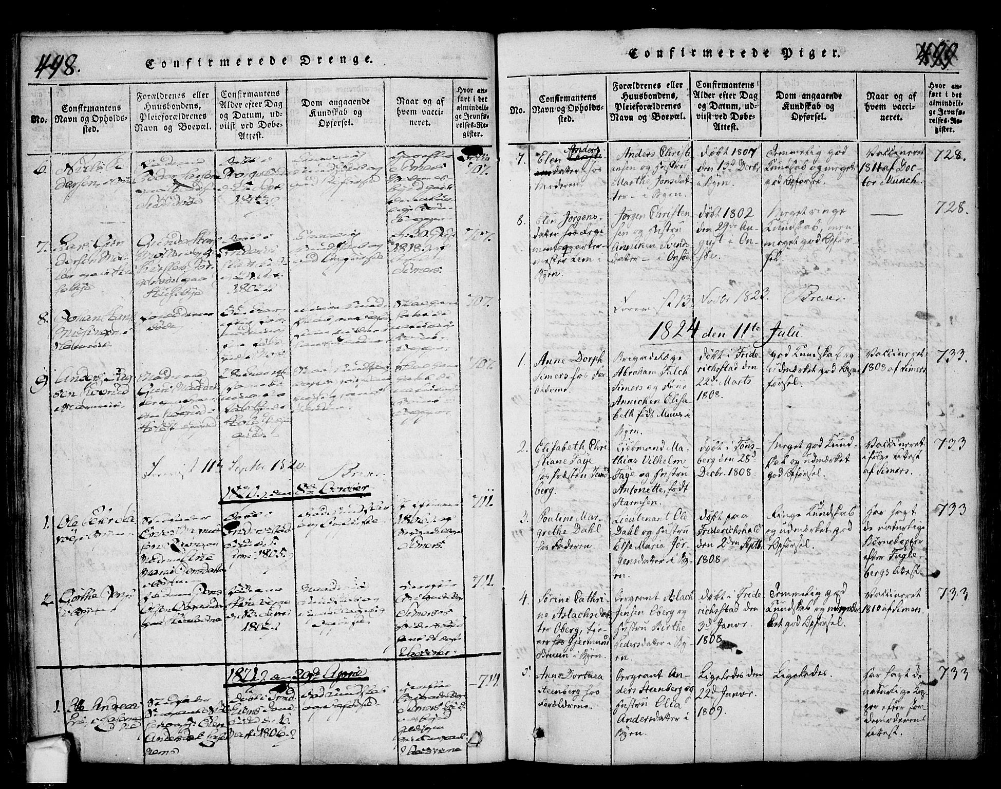 Fredrikstad prestekontor Kirkebøker, SAO/A-11082/F/Fa/L0004: Parish register (official) no. 4, 1816-1834, p. 498-499