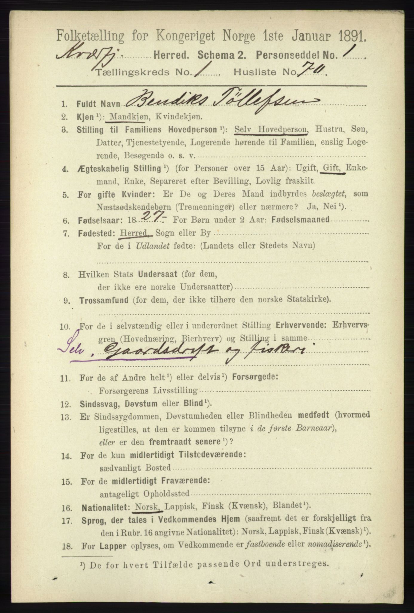 RA, 1891 census for 1911 Kvæfjord, 1891, p. 585