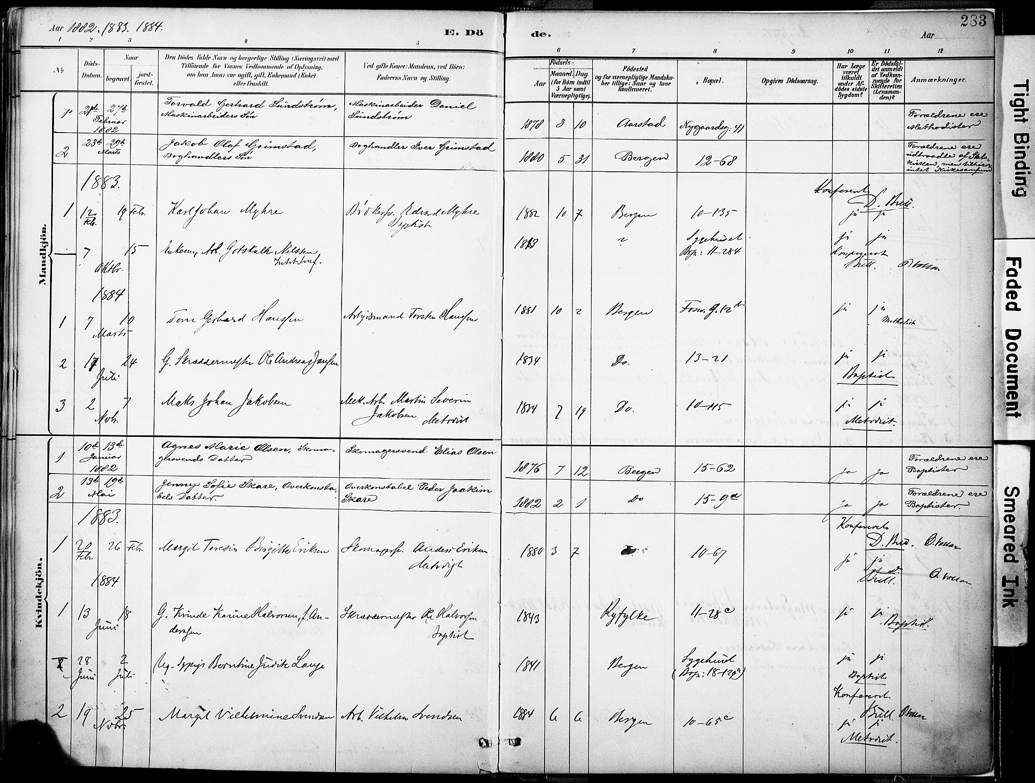 Domkirken sokneprestembete, SAB/A-74801/H/Haa/L0043: Parish register (official) no. E 5, 1882-1904, p. 283