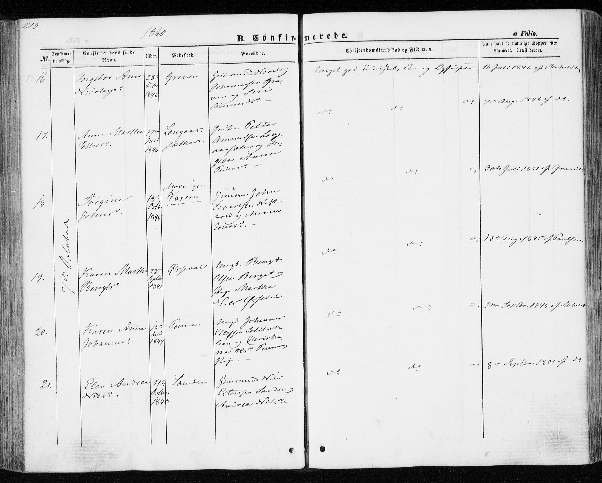 Ministerialprotokoller, klokkerbøker og fødselsregistre - Nord-Trøndelag, AV/SAT-A-1458/701/L0008: Parish register (official) no. 701A08 /1, 1854-1863, p. 213