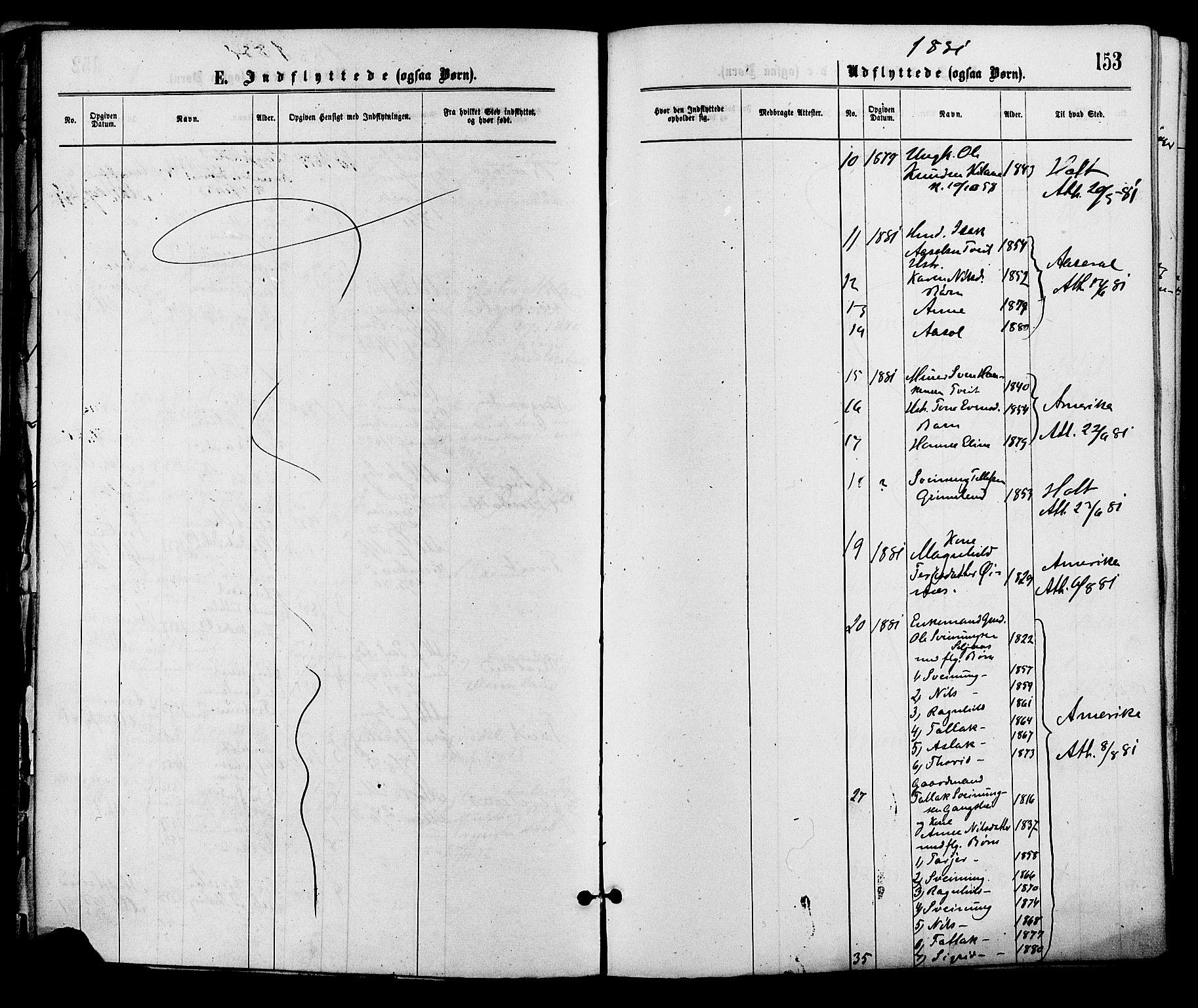 Åmli sokneprestkontor, AV/SAK-1111-0050/F/Fa/Fac/L0009: Parish register (official) no. A 9 /1, 1869-1884, p. 153