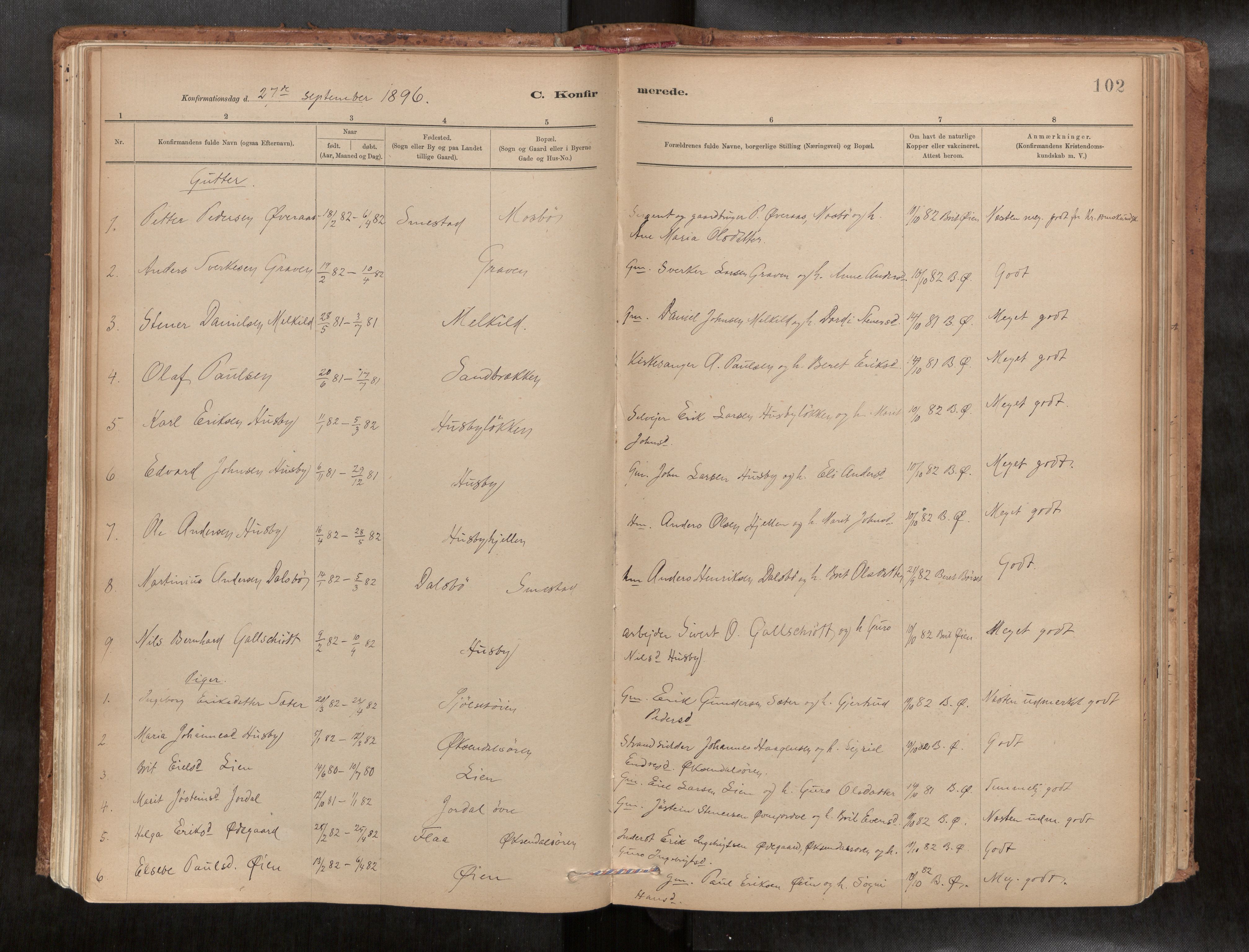 Ministerialprotokoller, klokkerbøker og fødselsregistre - Møre og Romsdal, AV/SAT-A-1454/588/L1006: Parish register (official) no. 588A03, 1886-1912, p. 102