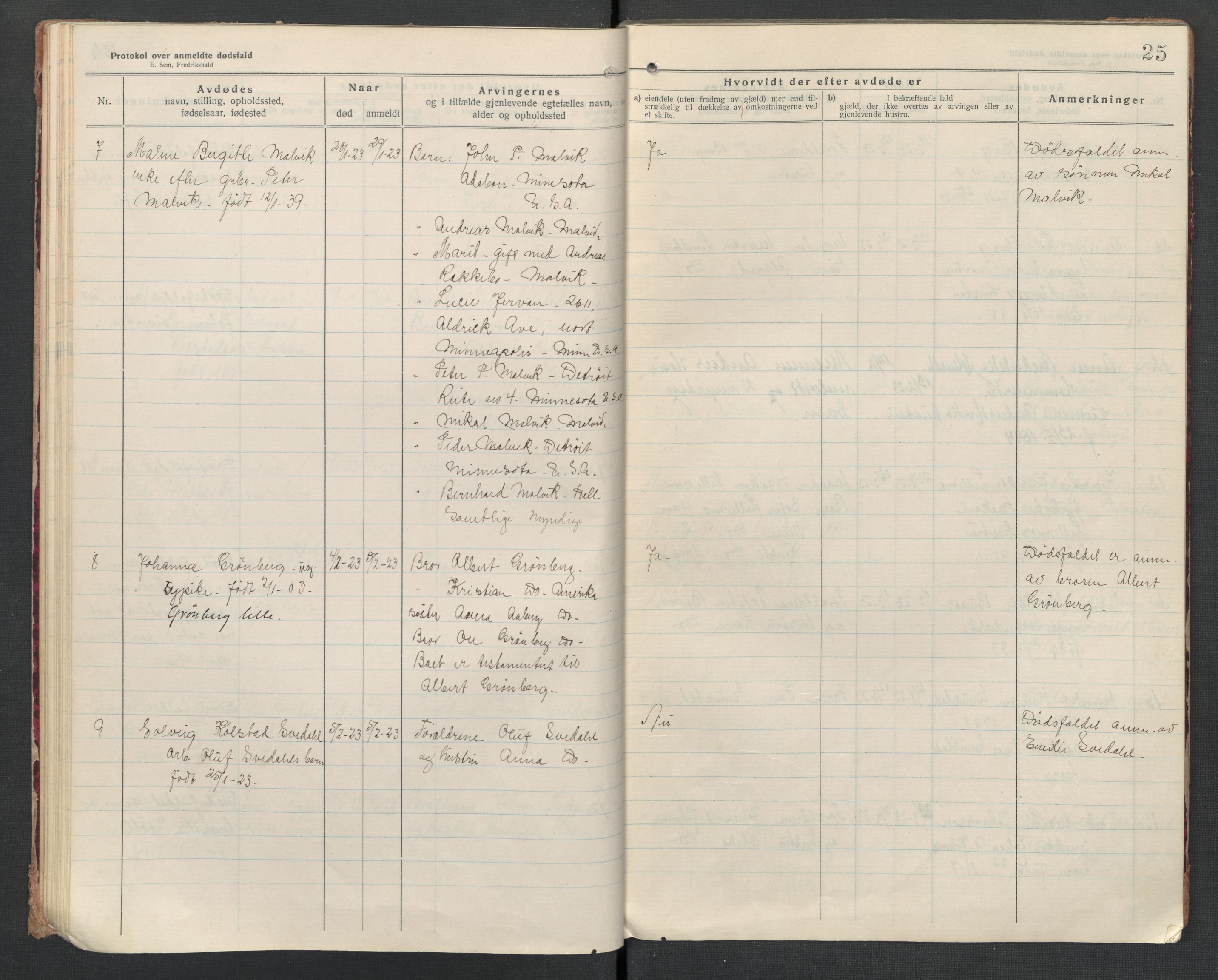 Malvik lensmannskontor, AV/SAT-A-1061/2/02/L0043: Dødsfallsprotokoll, 1920-1932, p. 25