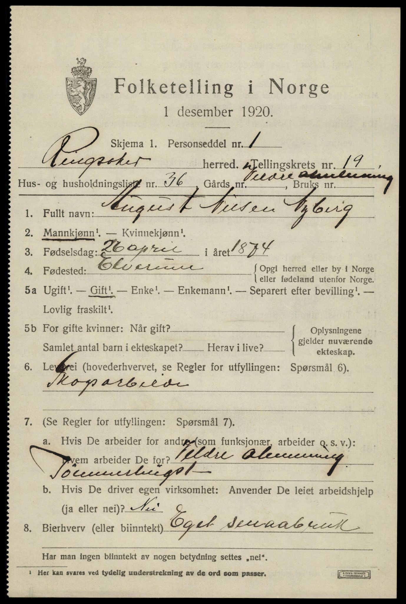 SAH, 1920 census for Ringsaker, 1920, p. 26972