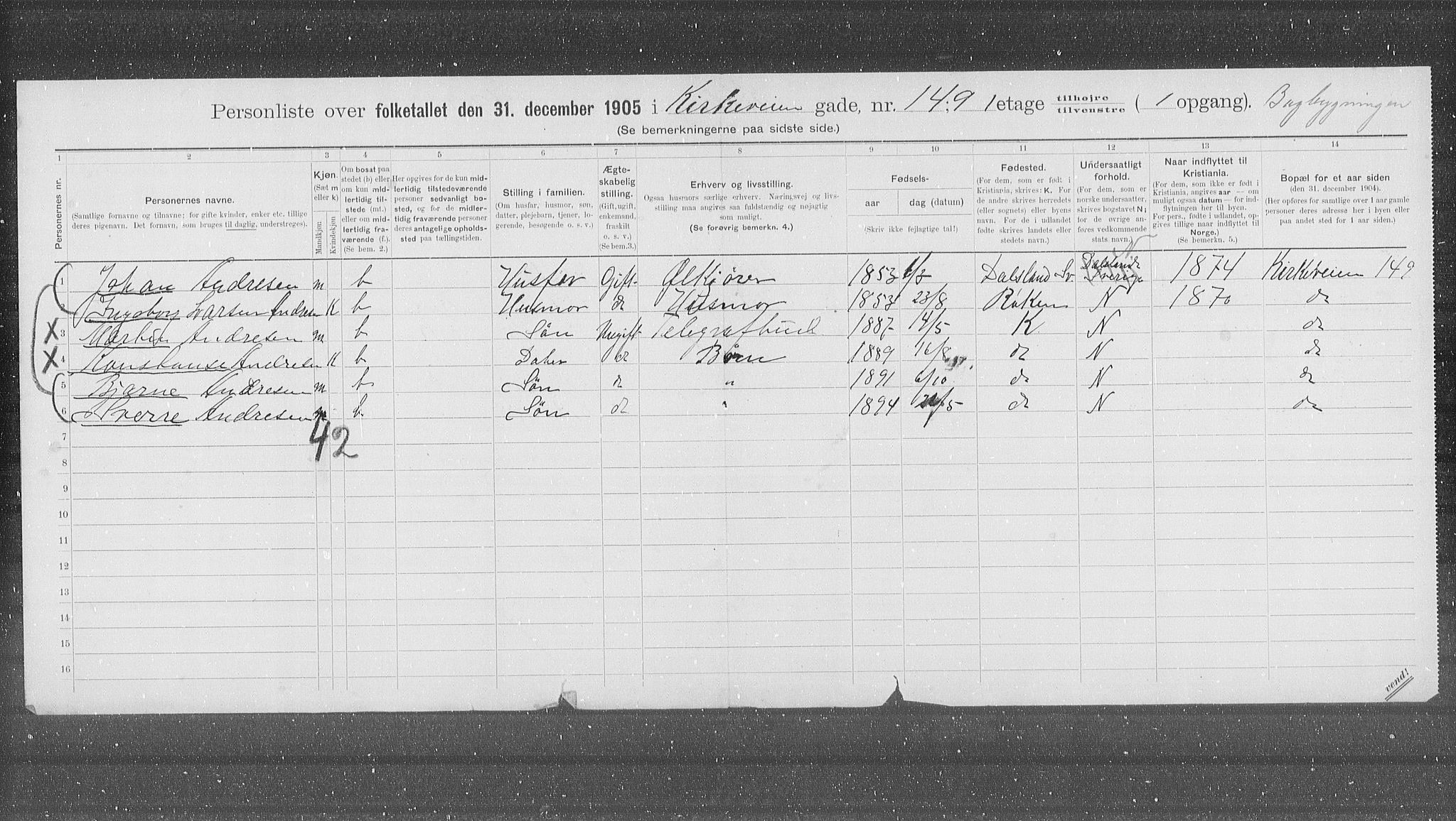 OBA, Municipal Census 1905 for Kristiania, 1905, p. 26882