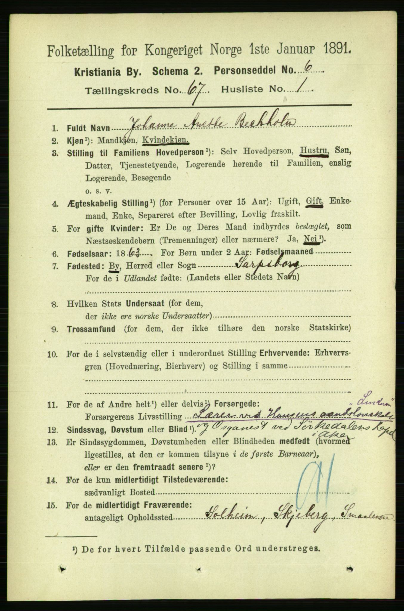 RA, 1891 census for 0301 Kristiania, 1891, p. 36436