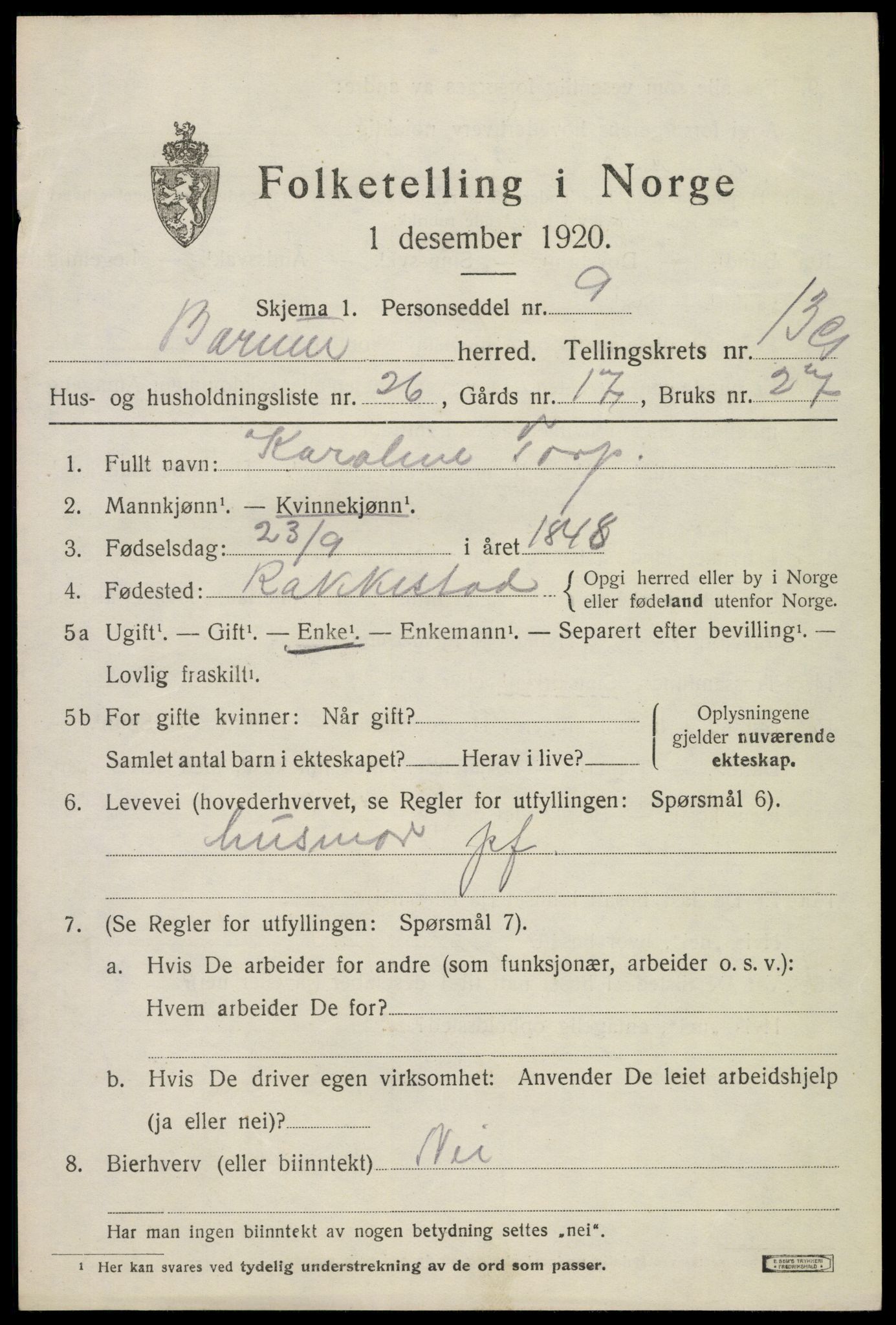 SAO, 1920 census for Bærum, 1920, p. 40378