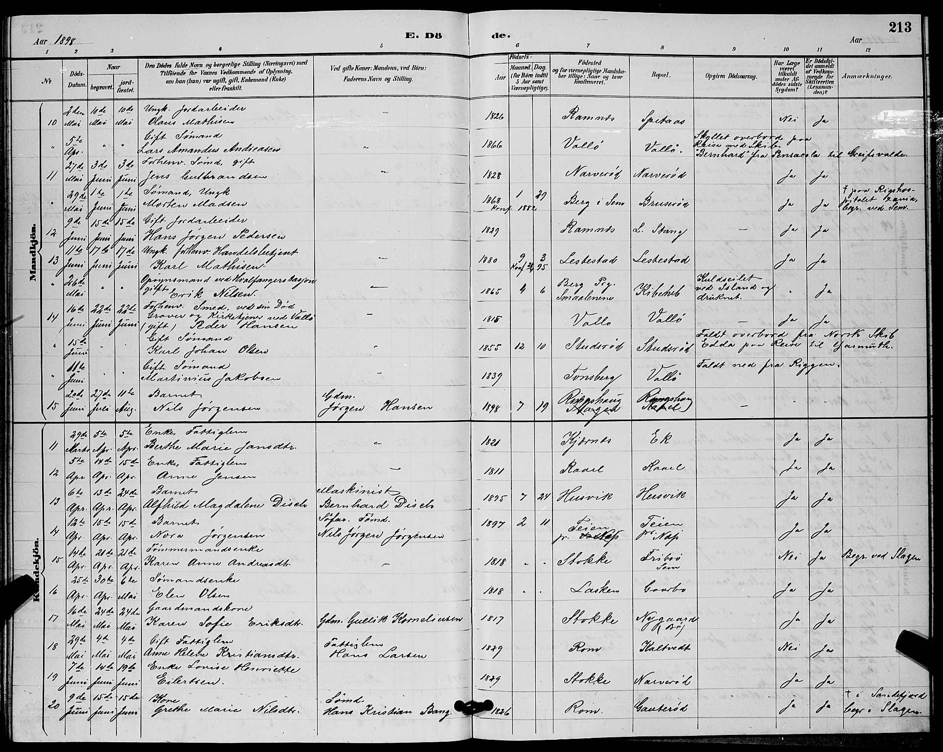 Sem kirkebøker, AV/SAKO-A-5/G/Gb/L0002: Parish register (copy) no. II 2, 1886-1899, p. 213