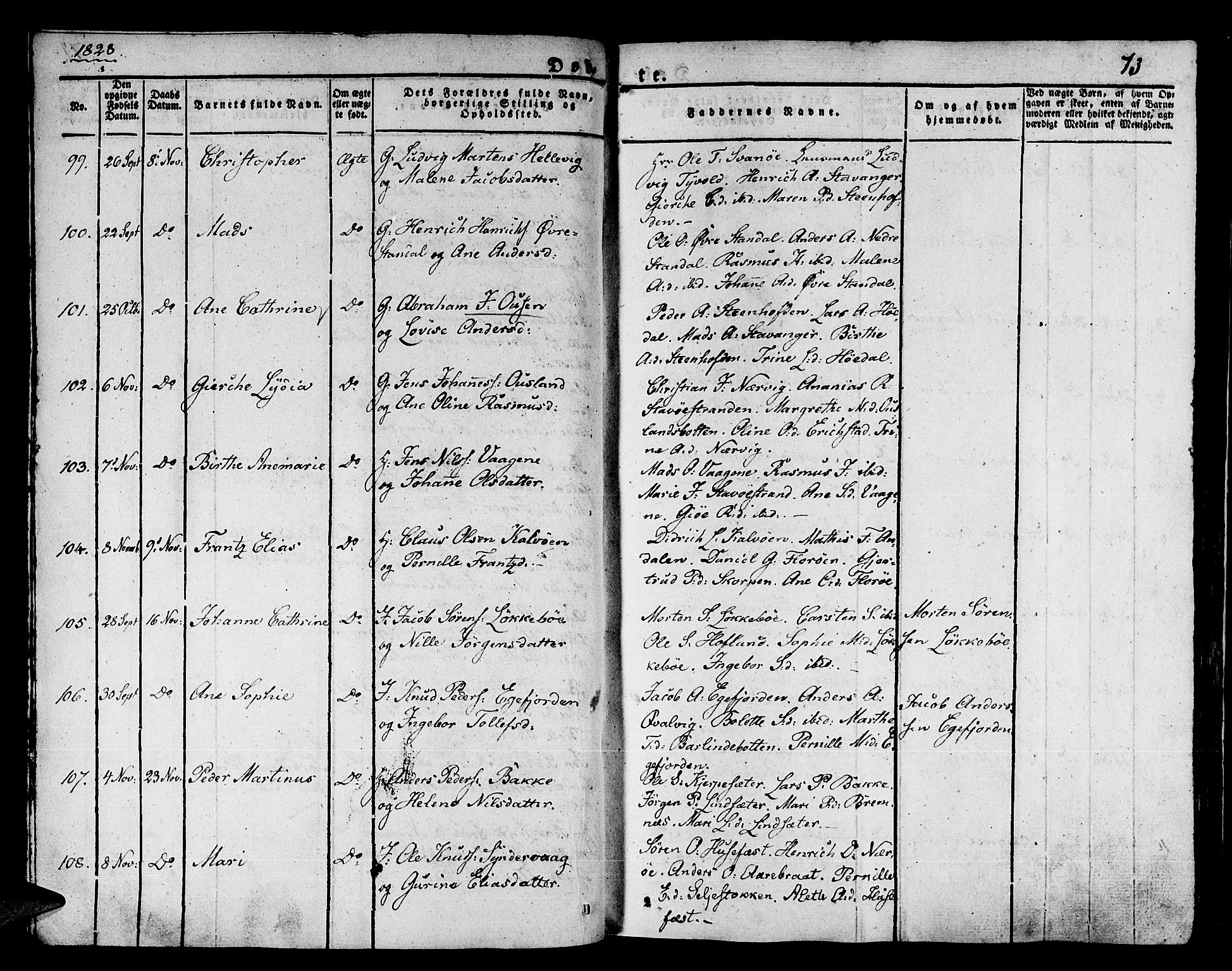 Kinn sokneprestembete, SAB/A-80801/H/Haa/Haaa/L0004/0001: Parish register (official) no. A 4I, 1822-1840, p. 73