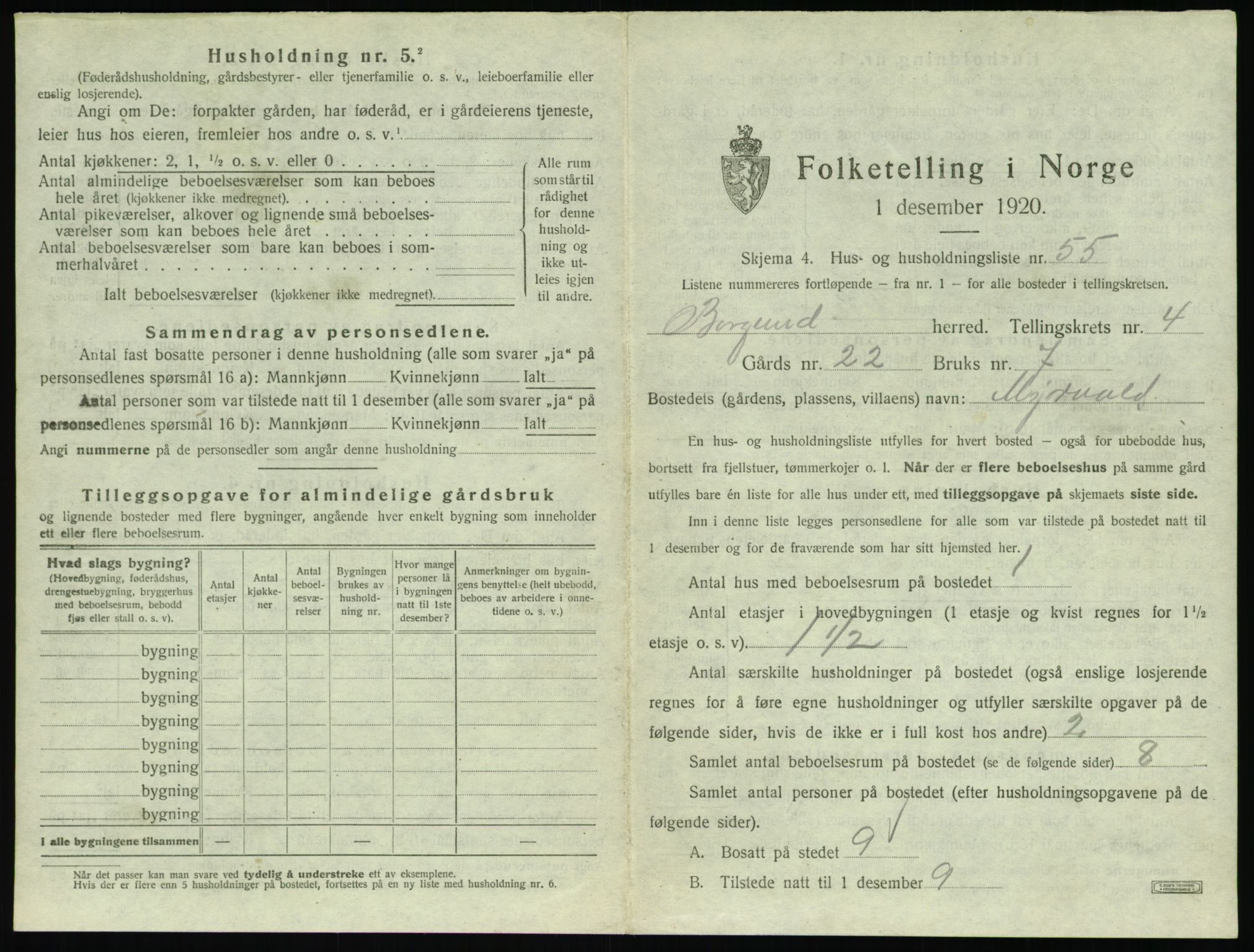 SAT, 1920 census for Borgund, 1920, p. 446