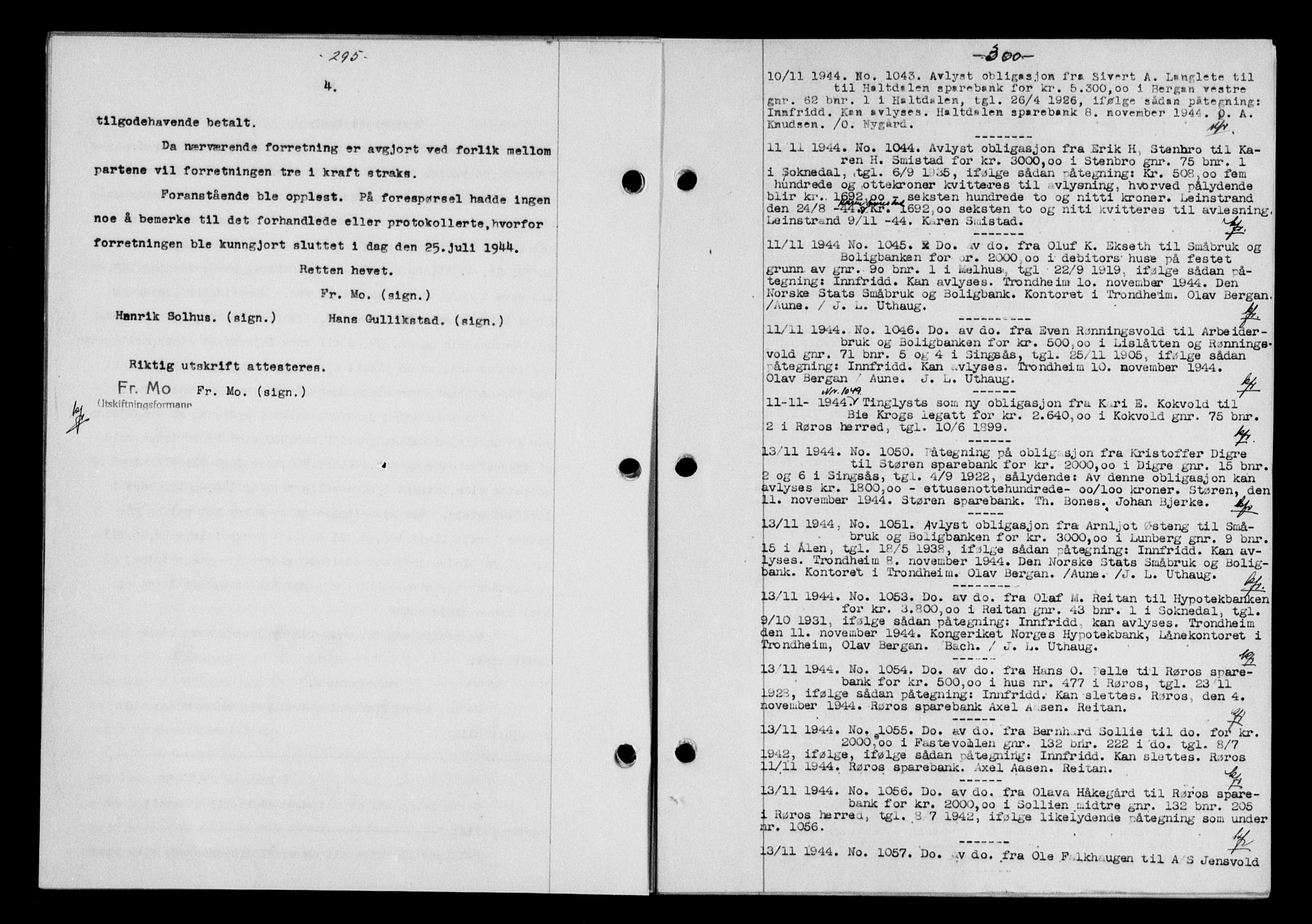 Gauldal sorenskriveri, SAT/A-0014/1/2/2C/L0058: Mortgage book no. 63, 1944-1945, Diary no: : 1043/1944
