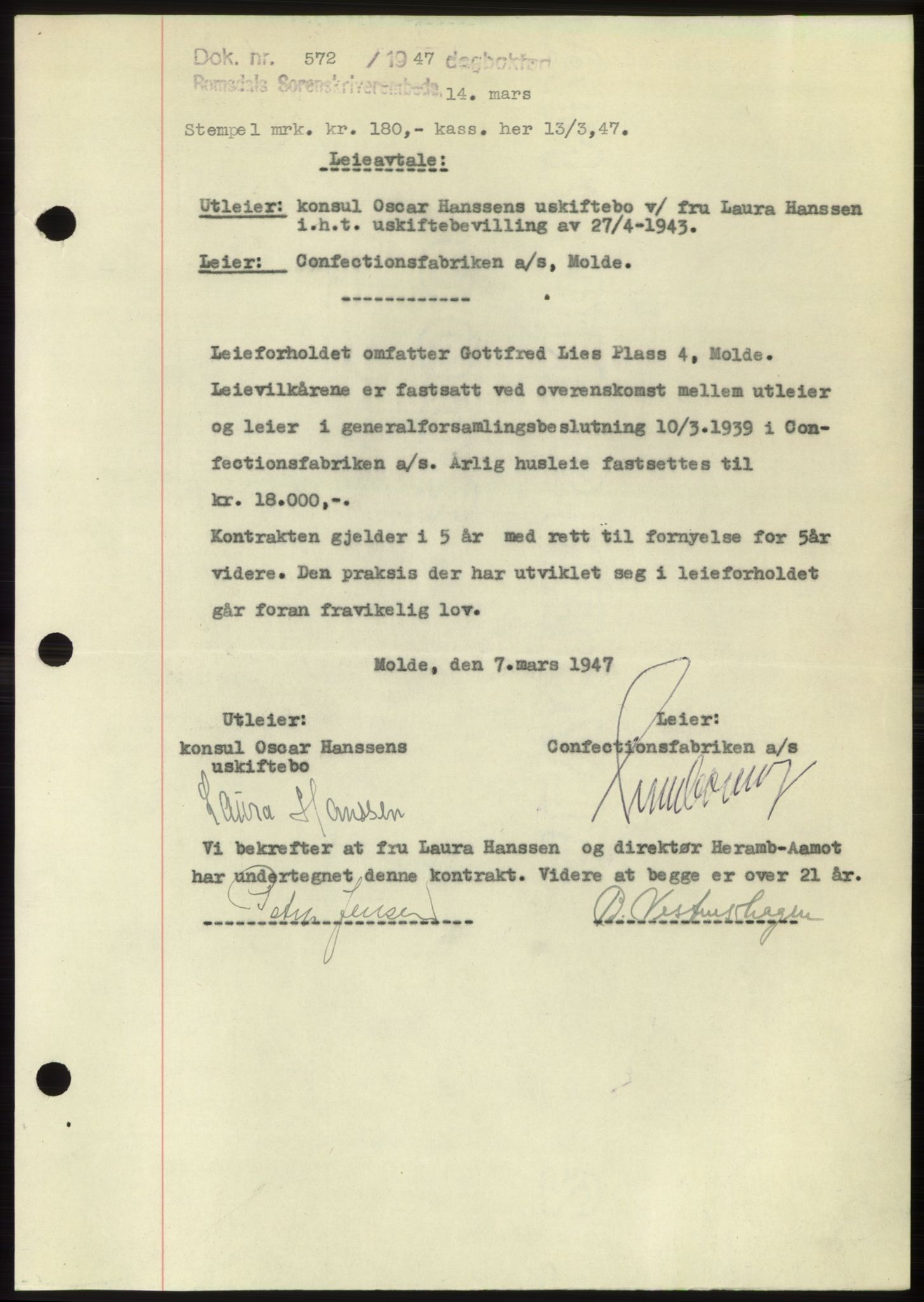 Romsdal sorenskriveri, AV/SAT-A-4149/1/2/2C: Mortgage book no. B3, 1946-1948, Diary no: : 572/1947