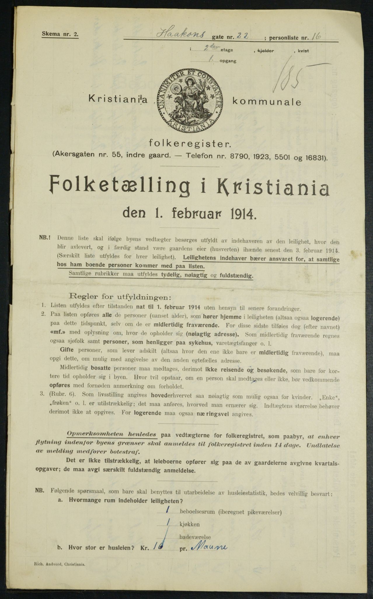 OBA, Municipal Census 1914 for Kristiania, 1914, p. 43179