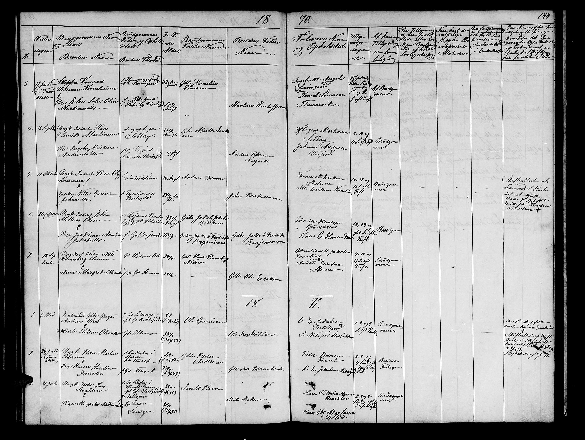 Tranøy sokneprestkontor, SATØ/S-1313/I/Ia/Iab/L0021klokker: Parish register (copy) no. 21, 1861-1886, p. 144