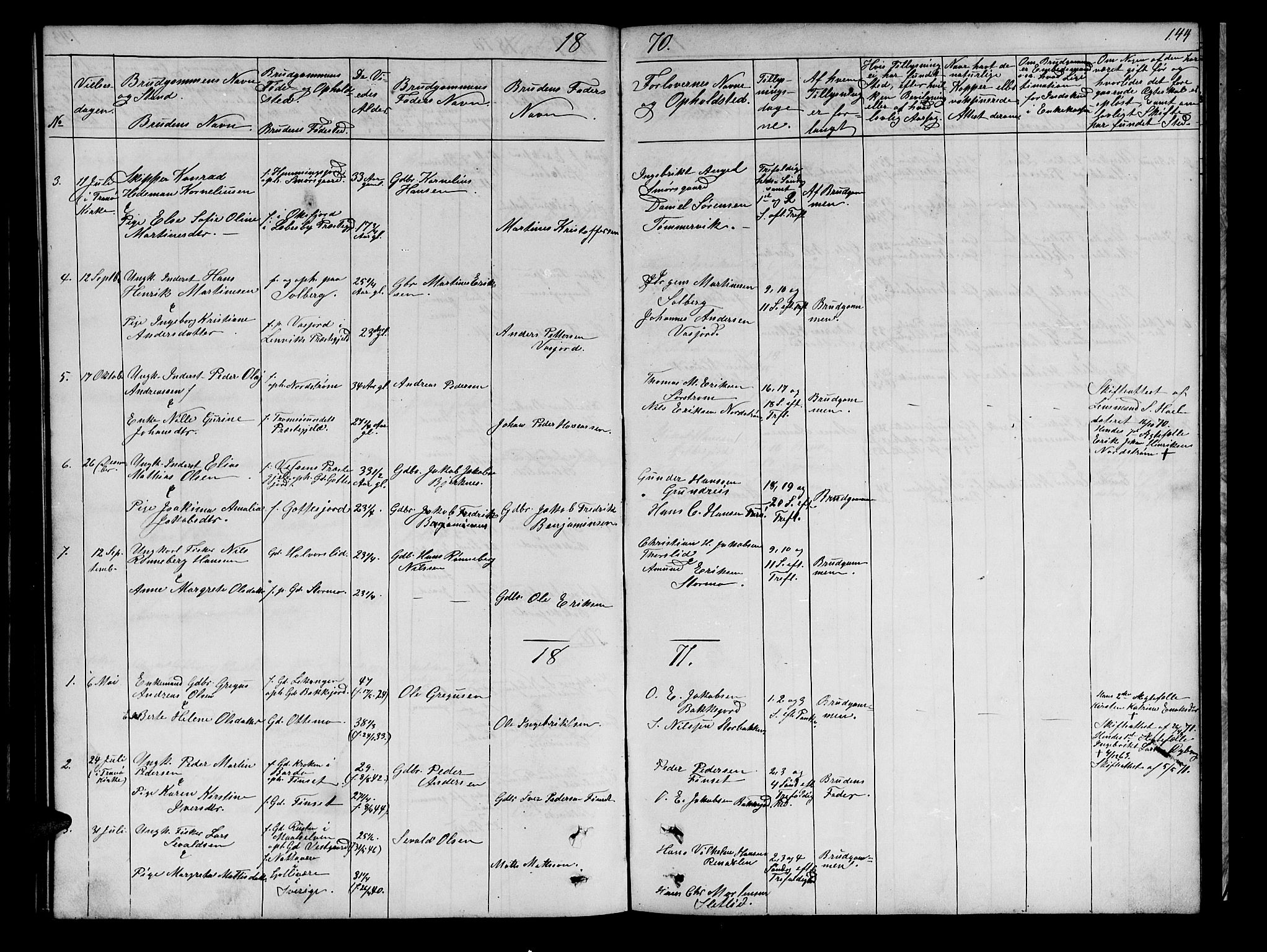 Tranøy sokneprestkontor, AV/SATØ-S-1313/I/Ia/Iab/L0021klokker: Parish register (copy) no. 21, 1861-1886, p. 144