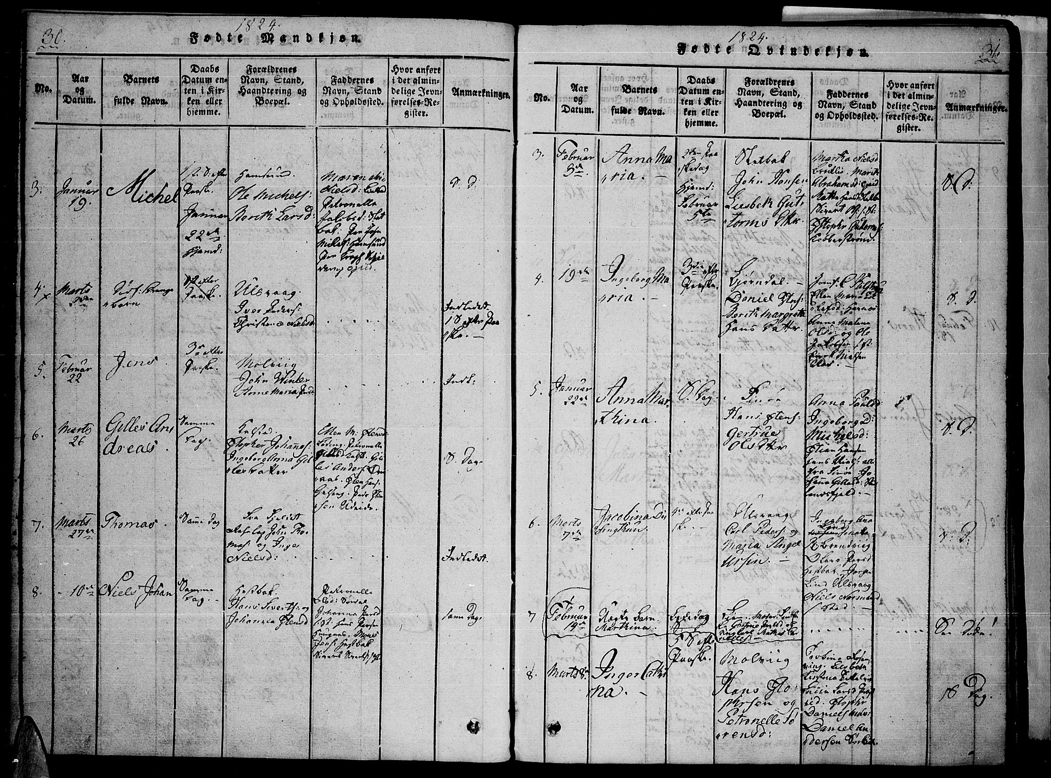 Ministerialprotokoller, klokkerbøker og fødselsregistre - Nordland, AV/SAT-A-1459/859/L0842: Parish register (official) no. 859A02, 1821-1839, p. 30-31