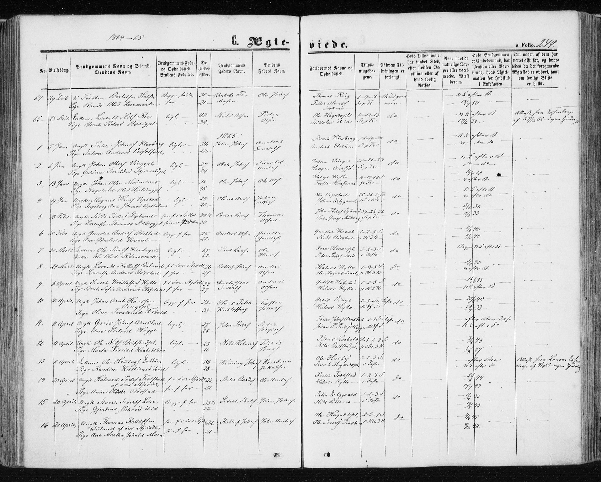 Ministerialprotokoller, klokkerbøker og fødselsregistre - Nord-Trøndelag, SAT/A-1458/709/L0075: Parish register (official) no. 709A15, 1859-1870, p. 249
