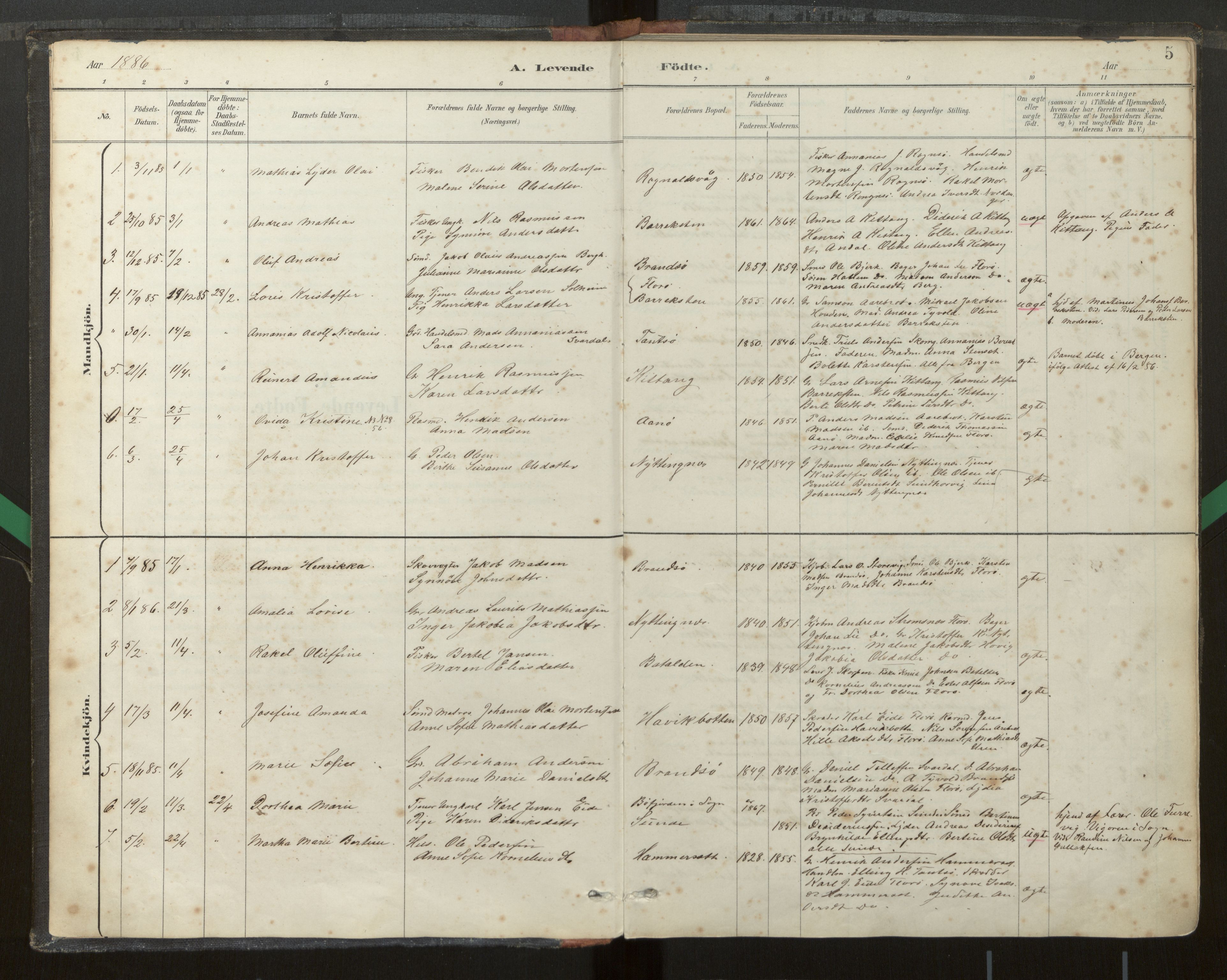 Kinn sokneprestembete, SAB/A-80801/H/Haa/Haab/L0001: Parish register (official) no. B 1, 1886-1921, p. 5