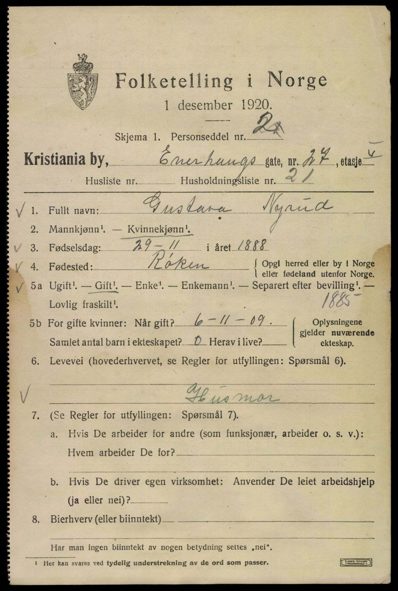 SAO, 1920 census for Kristiania, 1920, p. 218063