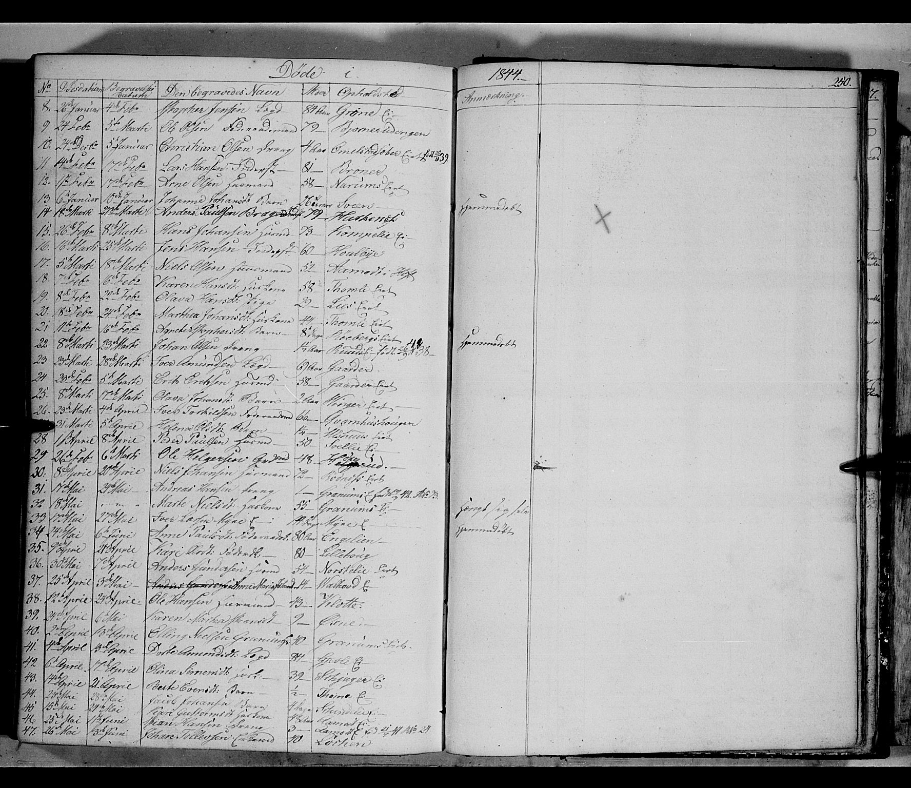 Land prestekontor, SAH/PREST-120/H/Ha/Hab/L0002: Parish register (copy) no. 2, 1833-1849, p. 250