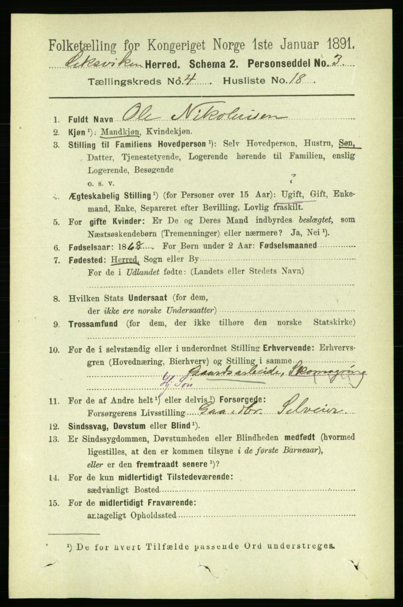 RA, 1891 census for 1718 Leksvik, 1891, p. 2022