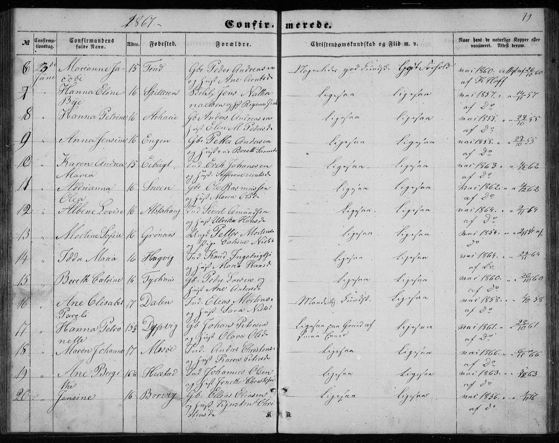 Ministerialprotokoller, klokkerbøker og fødselsregistre - Nordland, AV/SAT-A-1459/843/L0633: Parish register (copy) no. 843C02, 1853-1873, p. 79